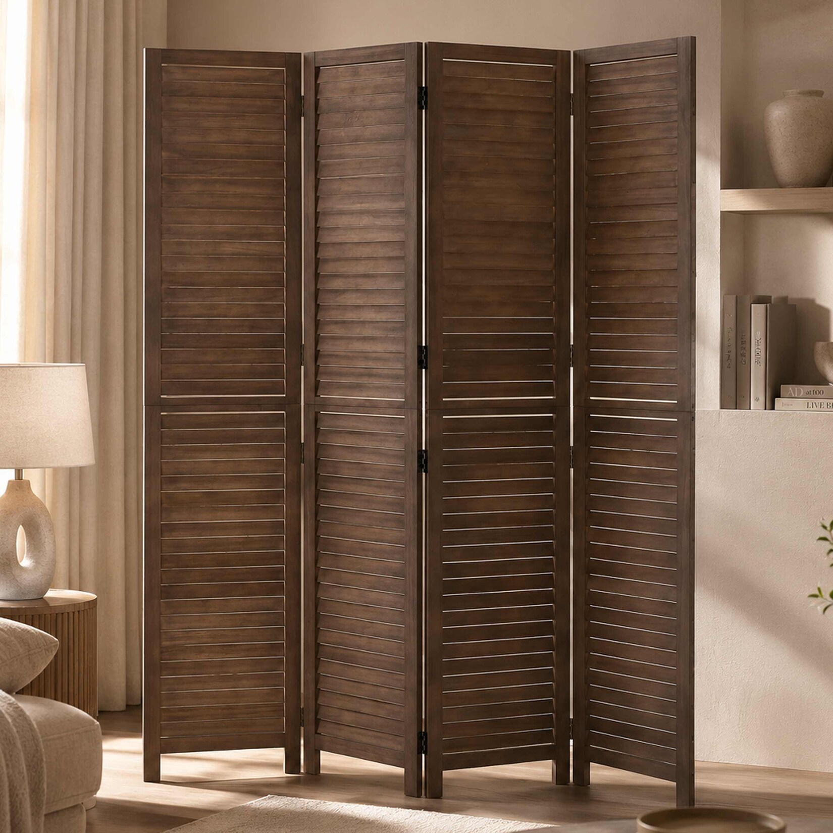 Paravent MCW-C30b, Raumteiler Trennwand Sichtschutz, Vintage Paulownia Holz 180x161cm ~ braun