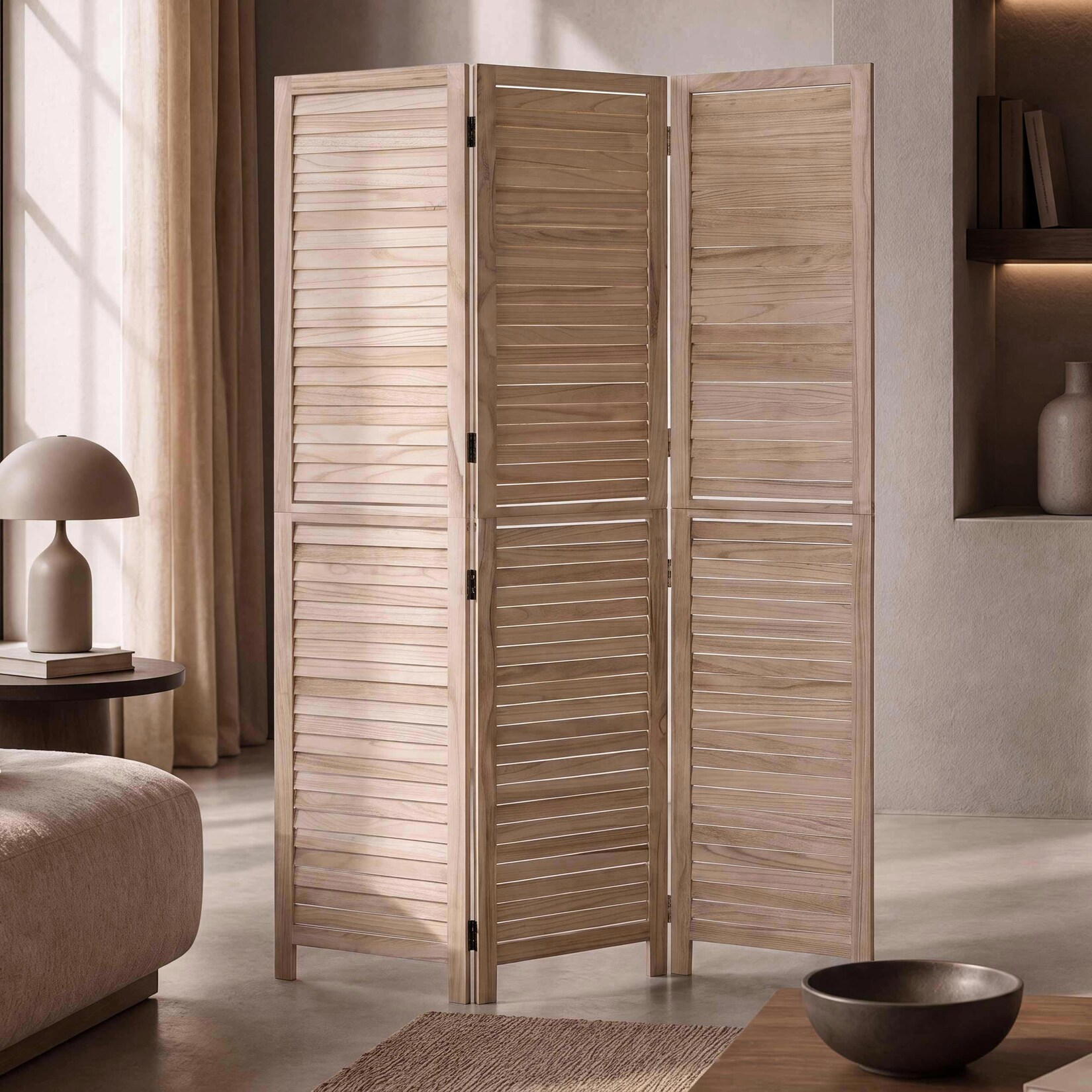 Paravent MCW-C30b, Raumteiler Trennwand Sichtschutz, Vintage Paulownia Holz 180x120cm ~ natur