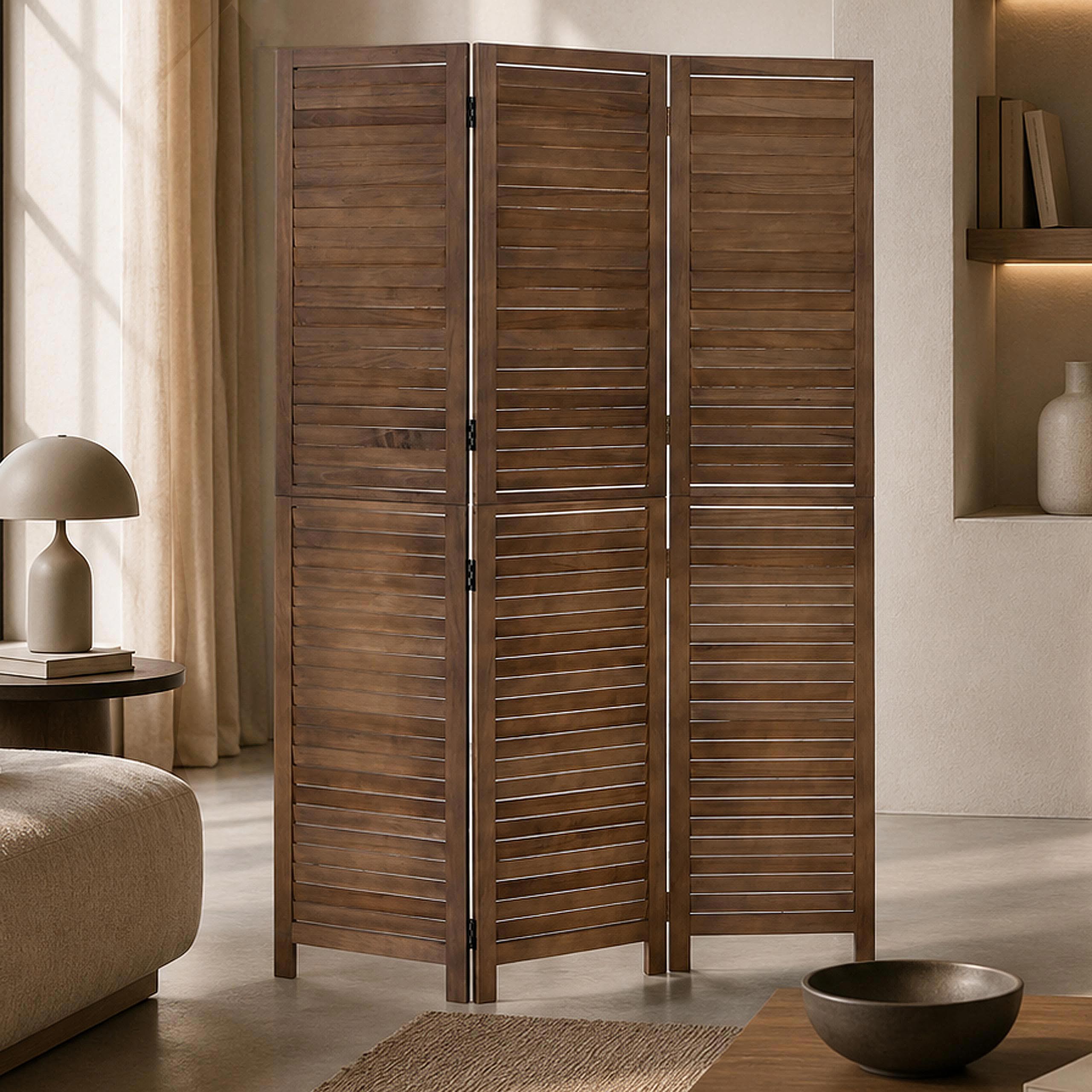 Paravent MCW-C30b, Raumteiler Trennwand Sichtschutz, Vintage Paulownia Holz 180x120cm ~ braun - Bild 1