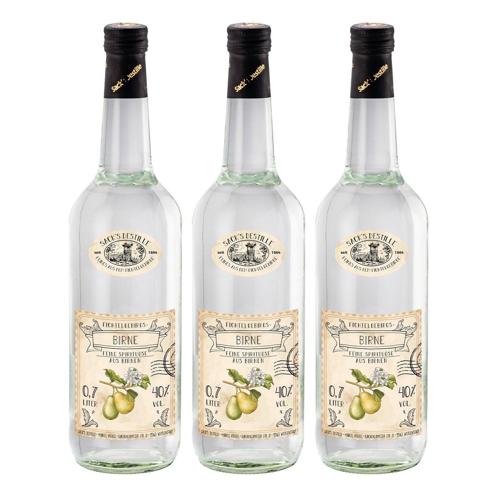 Sack&acute;s Destille Birne 40 % vol 0,7 Liter, 3er Pack - Bild 1