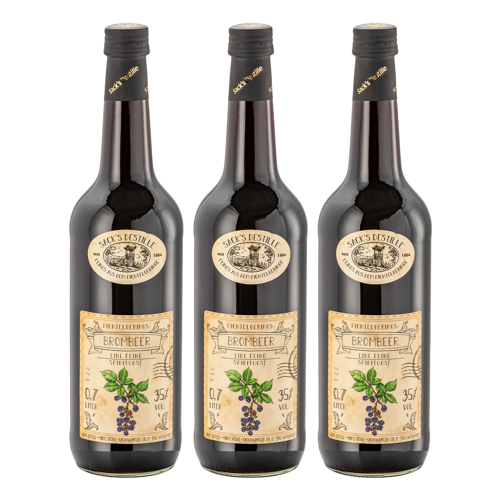 Sack&acute;s Destille Brombeer 35 % vol 0,7 Liter, 3er Pack - Bild 1