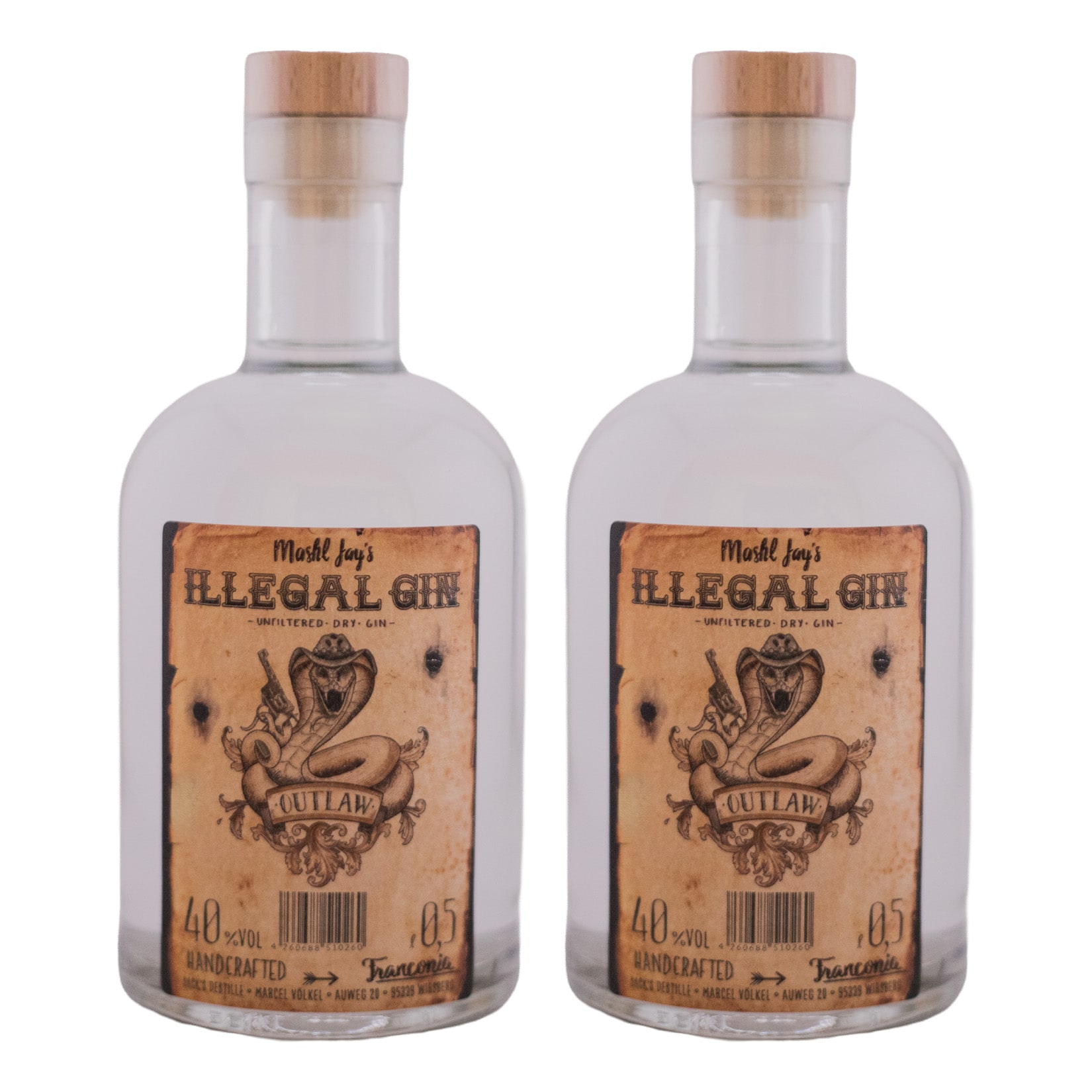 Sack&acute;s Destille Illegal Gin - Outlaw 40 % vol 0,5 Liter, 2er Pack - Bild 1