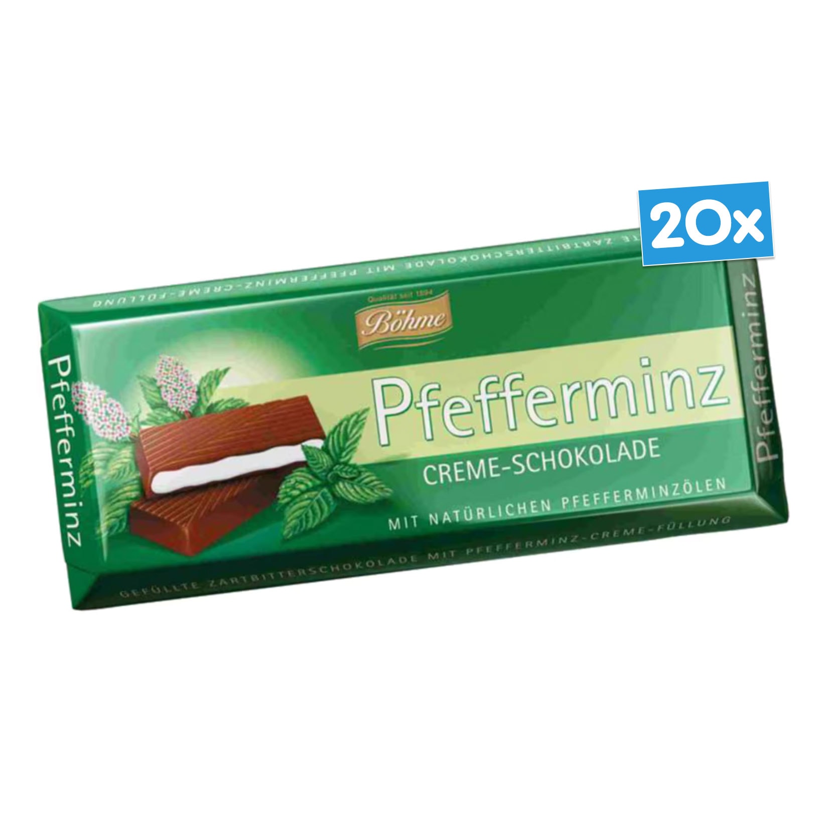 B&ouml;hme Pfefferminz Schokolade 100 g, 20er Pack - Bild 1