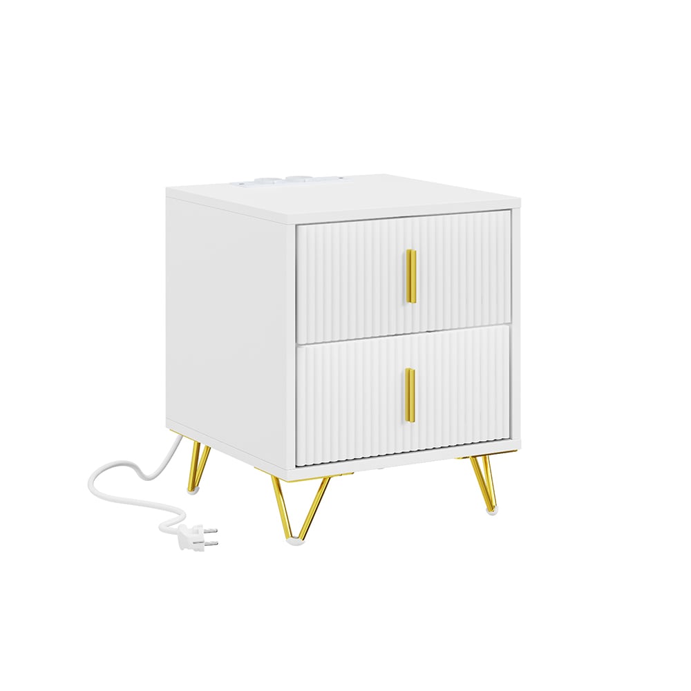SoBuy Nachttisch mit 2 Schubladen Wei&szlig; 40x36x47cm Modern - Bild 1