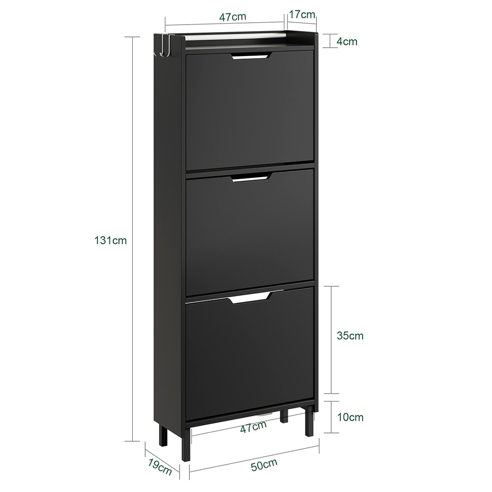 SoBuy Schuhschrank 3 T&uuml;ren Schwarz 50x19x131cm Modern - Bild 1