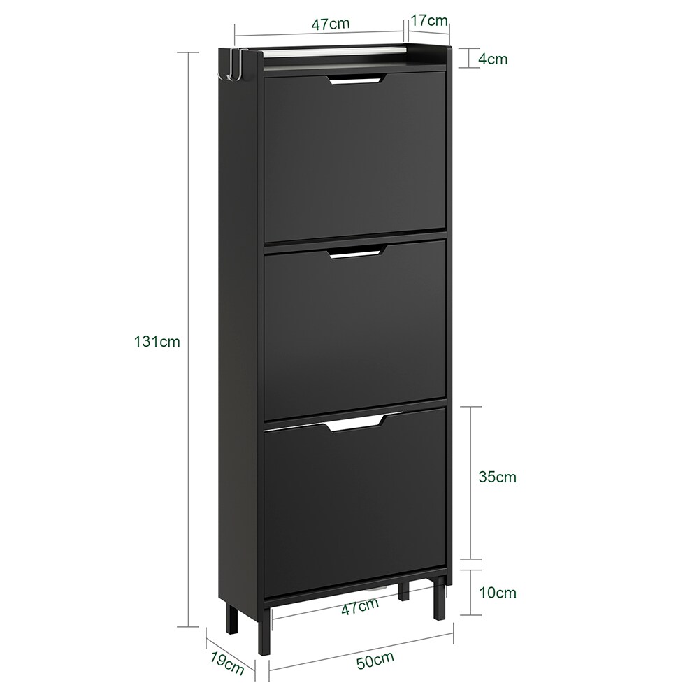 SoBuy Schuhschrank 3 Türen Schwarz 50x19x131cm Modern