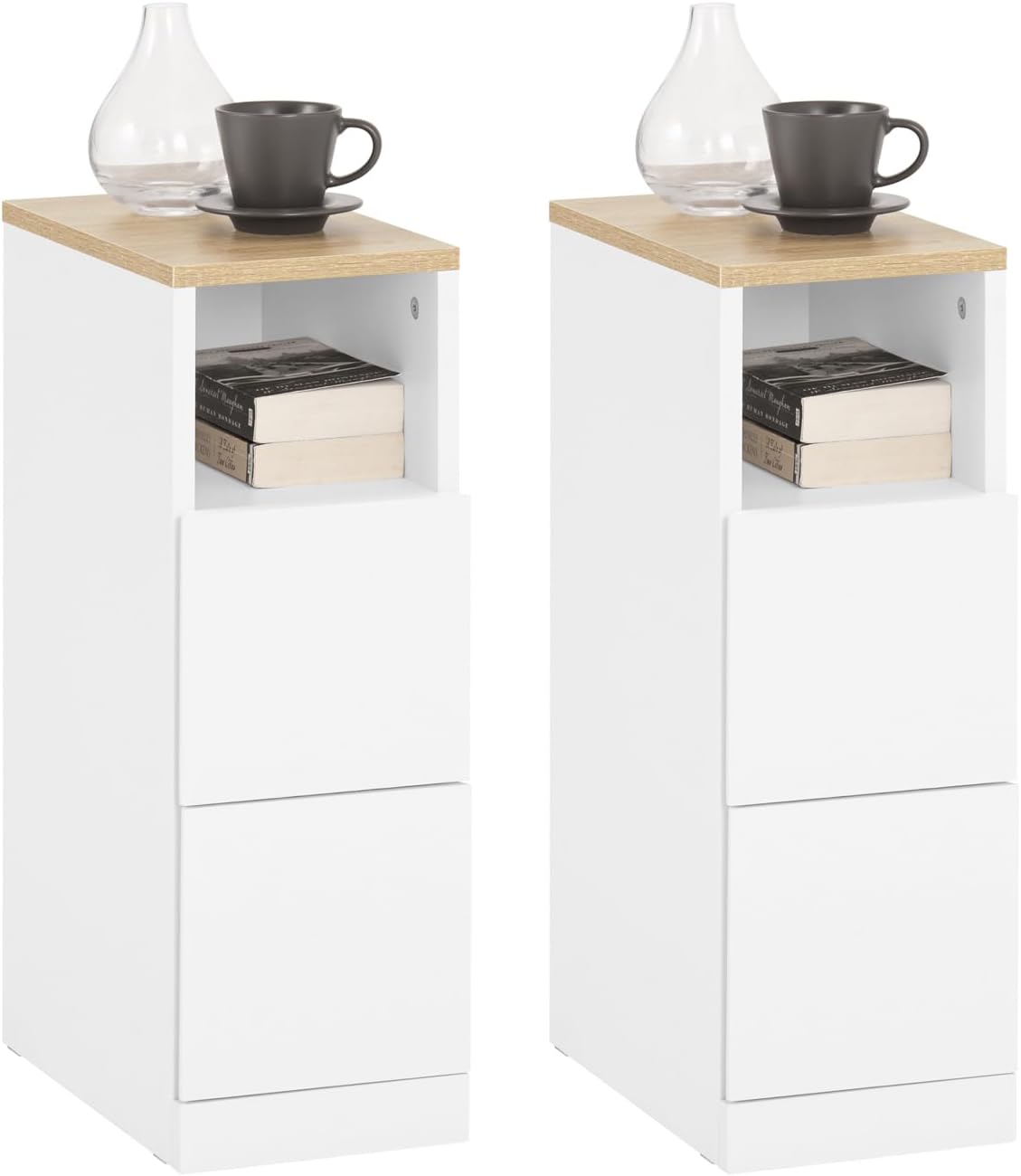 SoBuy Nachttisch mit 2 Schubladen Wei&szlig; 35x20x60cm Modern - Bild 1