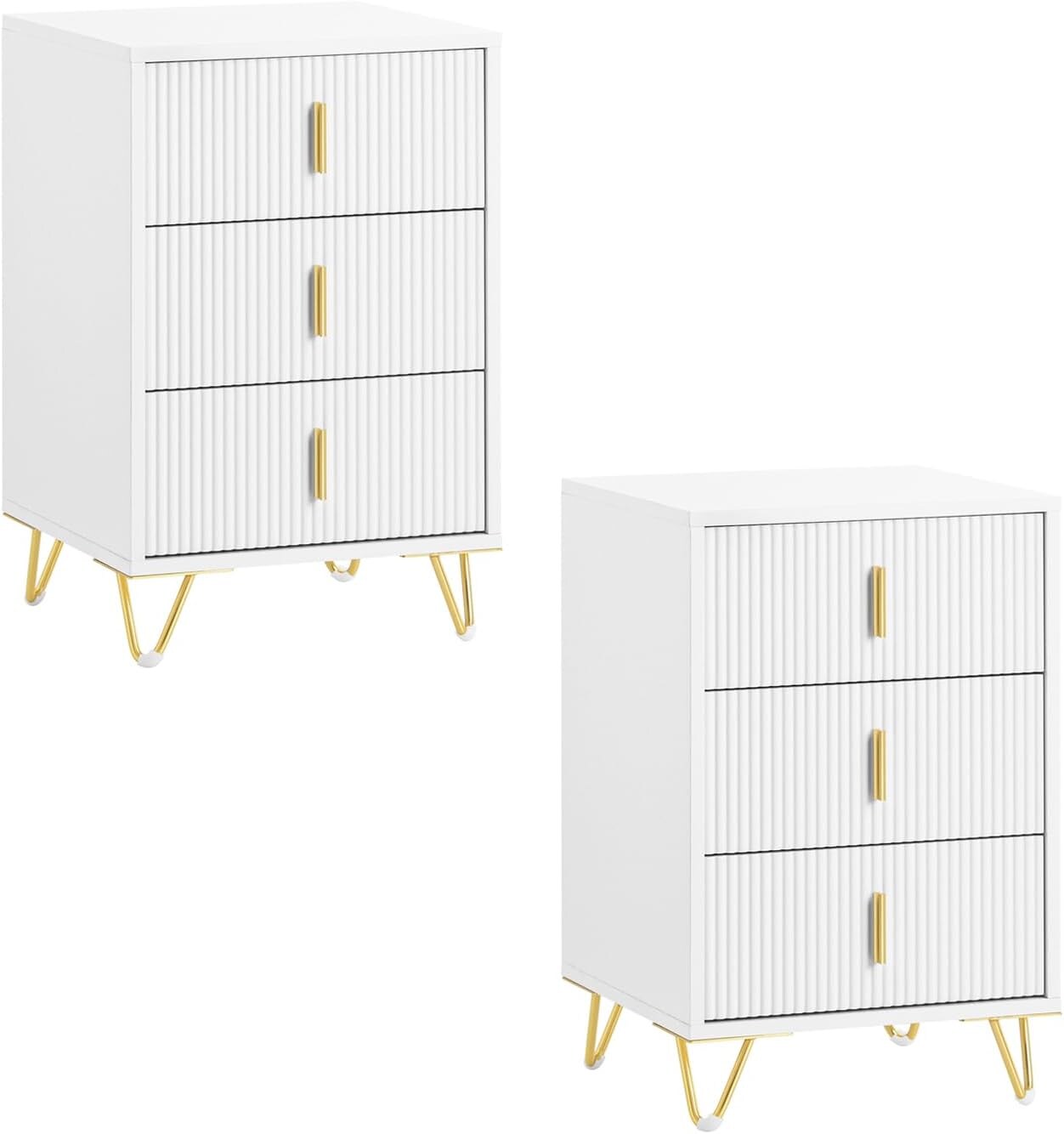 SoBuy Nachttisch mit 3 Schubladen Weiß 40x36x63cm Modern