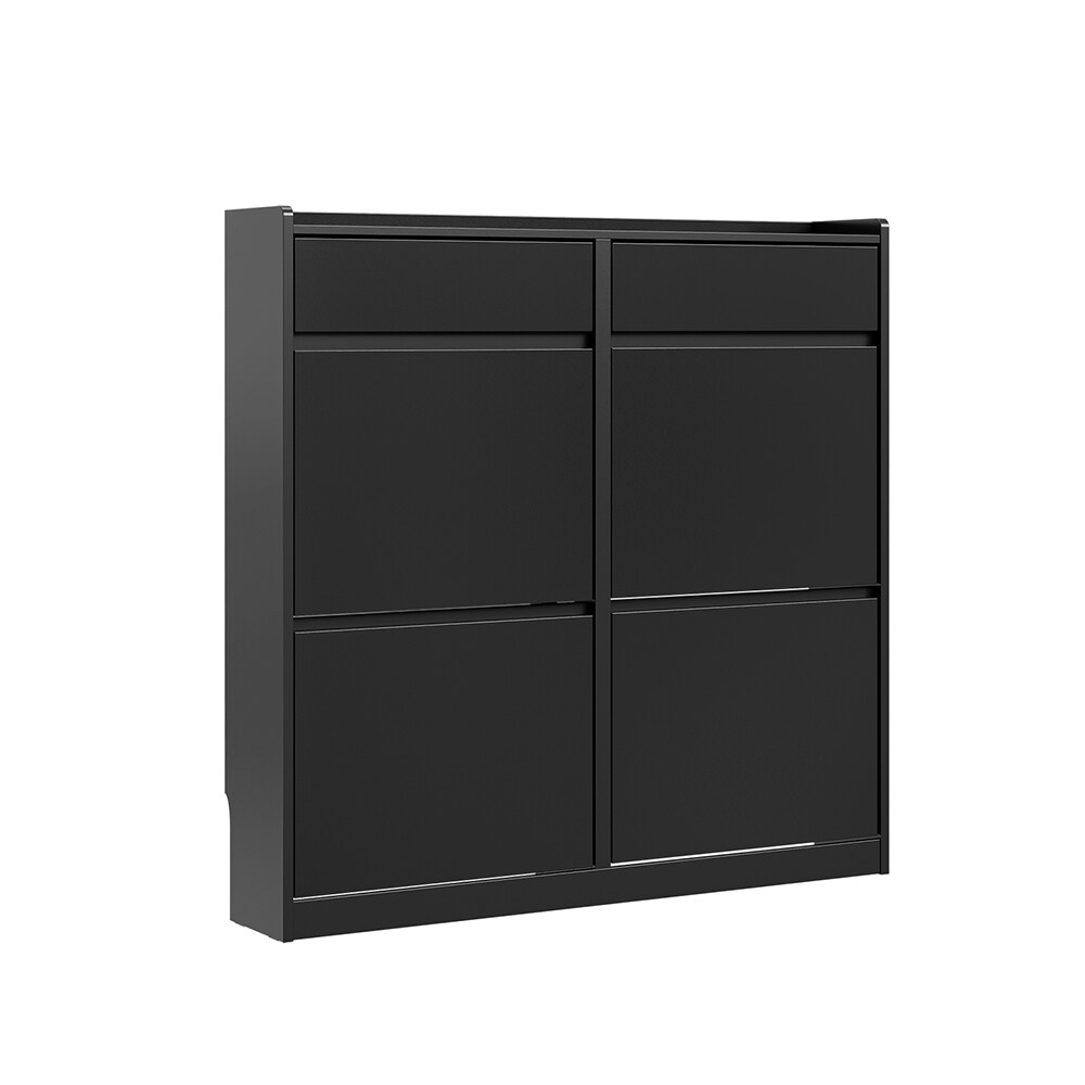 SoBuy Schuhschrank mit 2 Schubladen Schwarz 98x19x95cm Modern