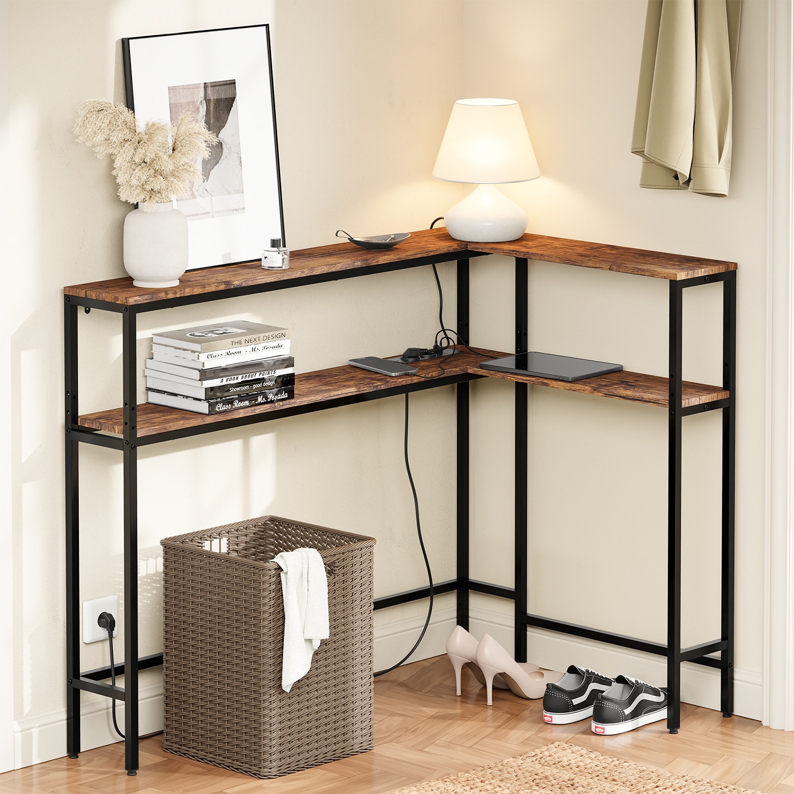 SoBuy Konsolentisch F&uuml;r Flur Mit 2 Regalen Braun 120x80x101cm Modern - Bild 1