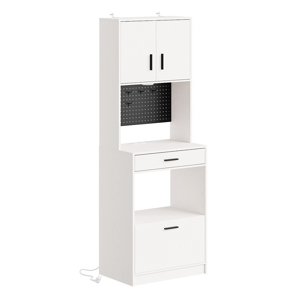 SoBuy Hochschrank mit 2 Schubladen Cremeweiß 60x40x170cm Modern