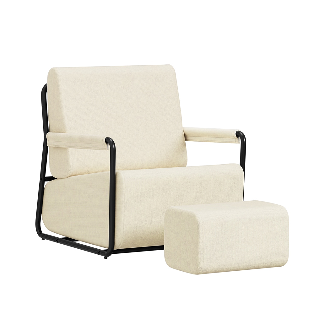 SoBuy Sessel, Lesesessel, Wohnzimmersessel mit Hocker Cremewei&szlig; 59x74x78cm Modern - Bild 1
