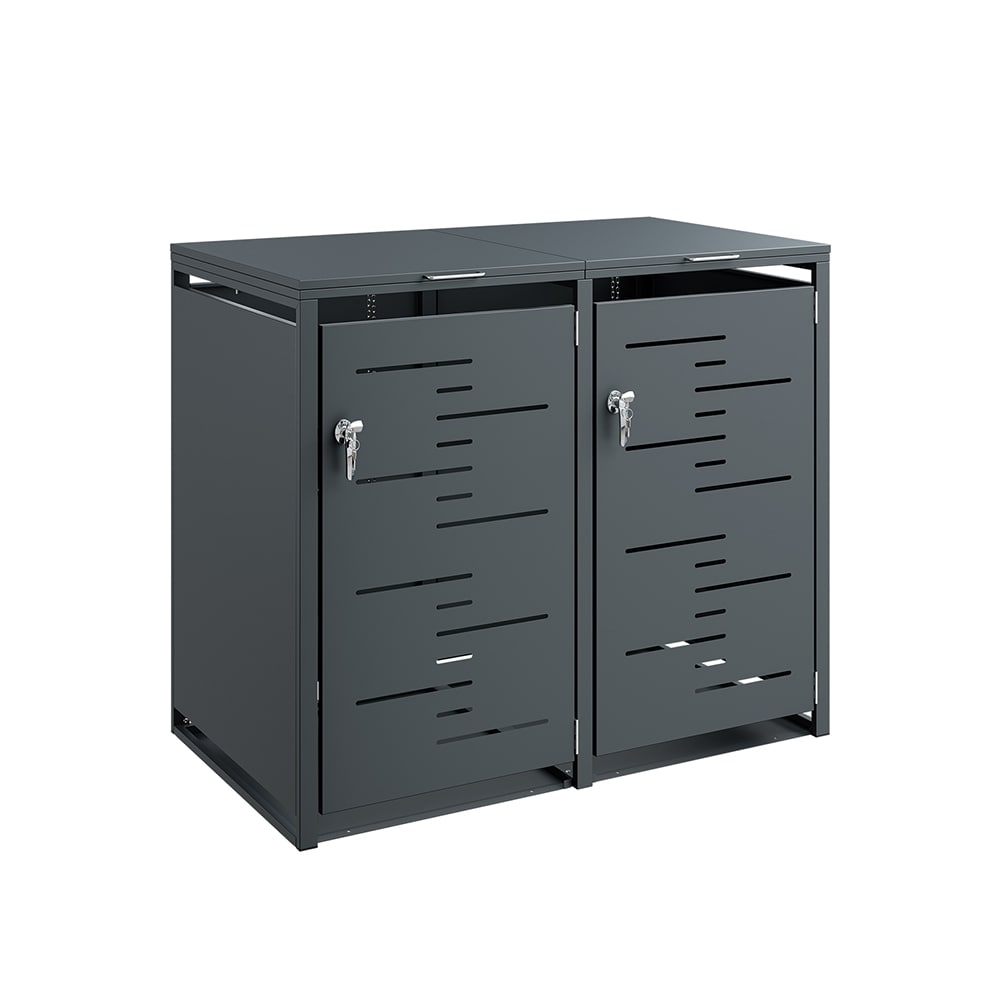 SoBuy M&uuml;lltonnenbox, Abfallbeh&auml;lterverkleidung, M&uuml;llschrank mit 2 T&uuml;ren Dunkelgrau 134x80x116cm - Bild 1