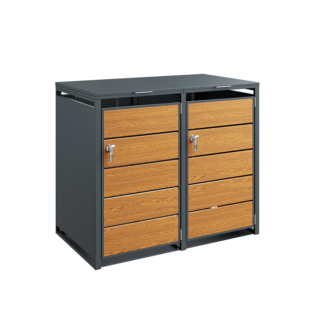 SoBuy M&uuml;lltonnenbox, Abfallbeh&auml;ltergeh&auml;use, Au&szlig;enm&uuml;llschrank mit R&auml;dern Dunkelgrau 134x80x116cm - Bild 1