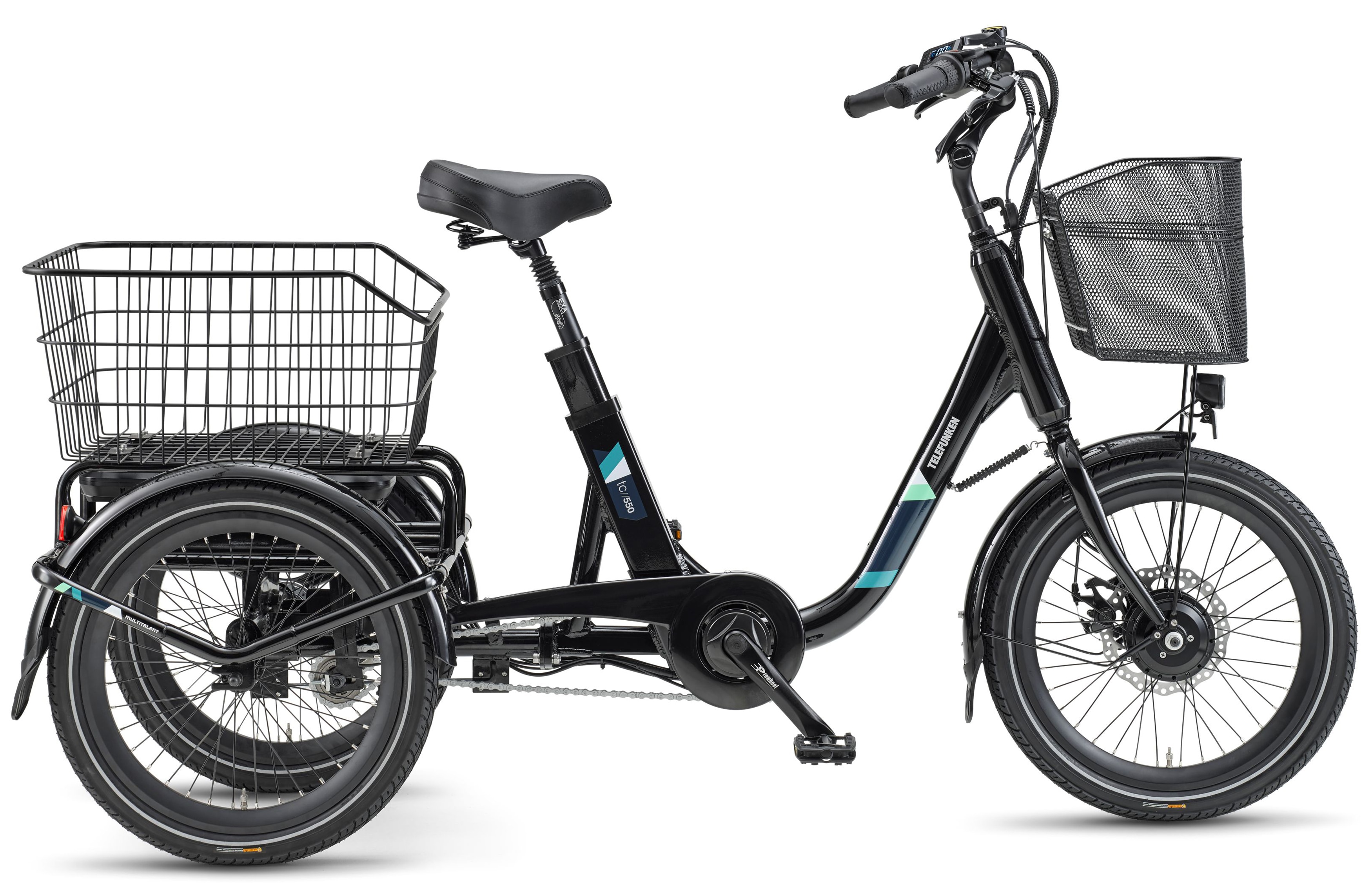 Telefunken TC550 E-Dreirad Elektrofahrrad, 3-Gang-Nabenschaltung, Fahrradkorb & Seitenschwung, 536,5Wh Akku, 20" - Bild 1