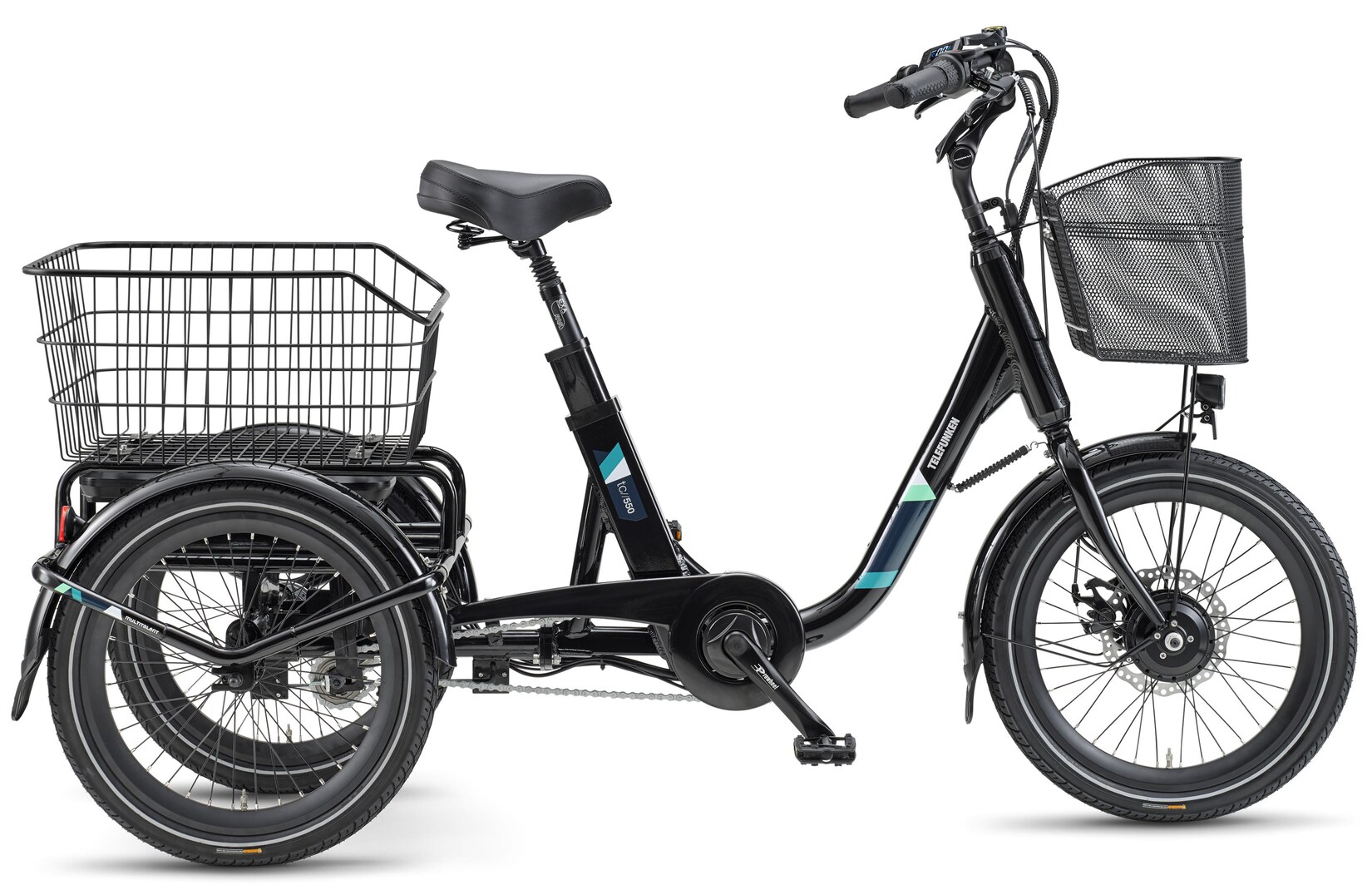 Telefunken TC550 E-Dreirad Elektrofahrrad, 3-Gang-Nabenschaltung, Fahrradkorb & Seitenschwung, 536,5Wh Akku, 20"