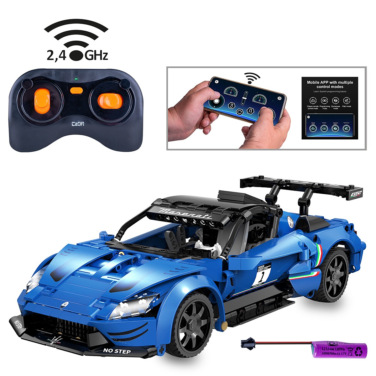 JAMARA-402936 CaDA Maserati GT2 1:14 blau 2,4GHz Bricks