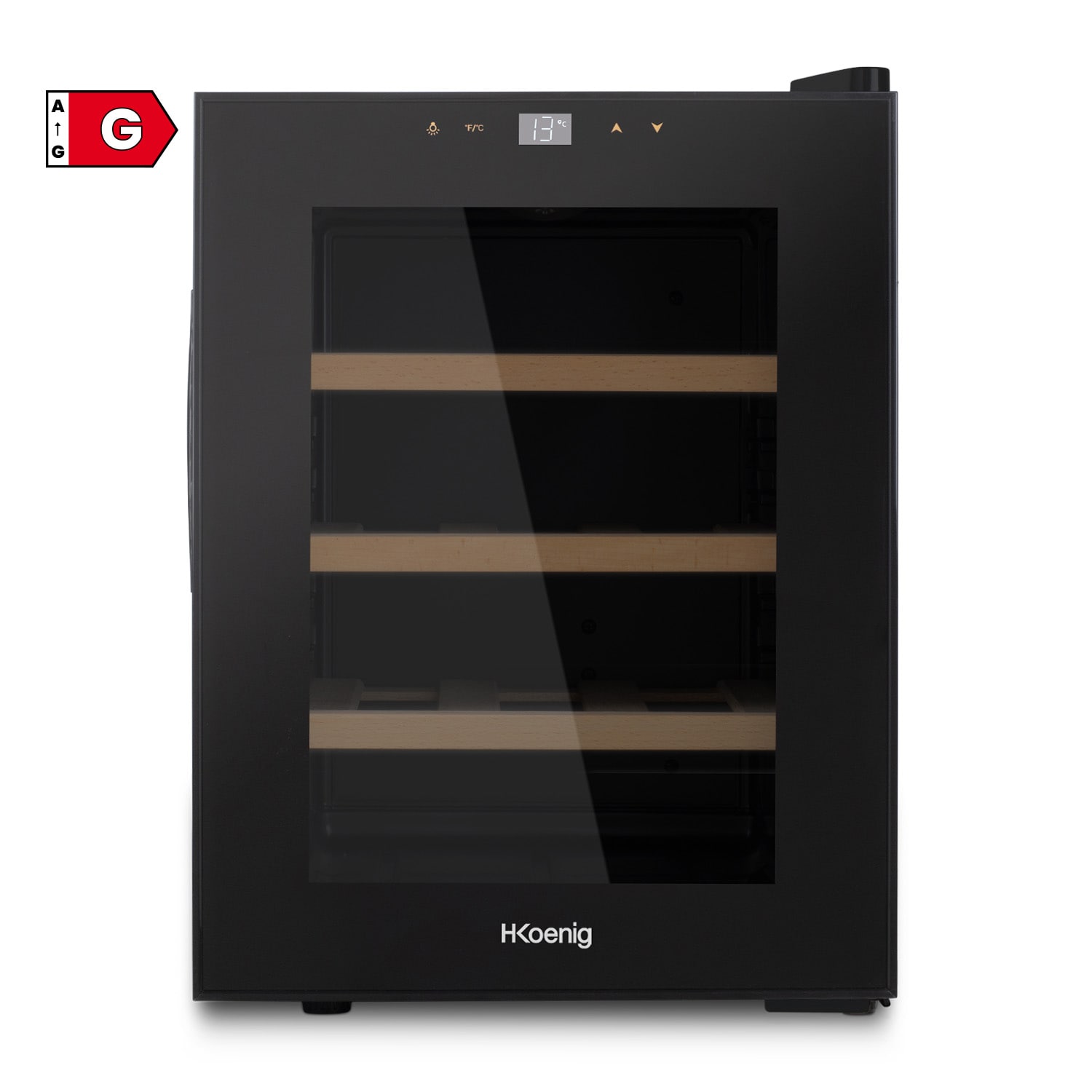 H.Koenig AGE12 Weink&uuml;hlschrank / 12 Flaschen / Temperatur von 11&deg;C bis 18&deg;C / LED-Temperaturanzeige / Holzlagerb&ouml;den - Bild 1