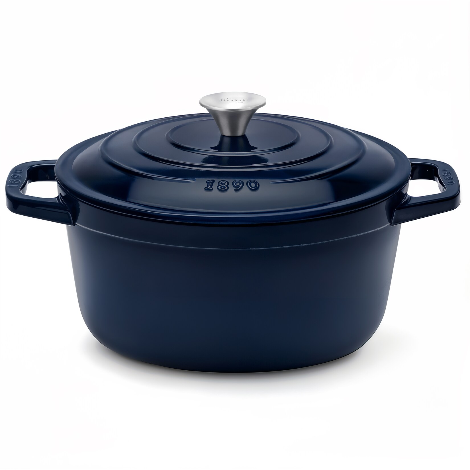 La Fonderie 1890 Runder Schmortopf ALMA25 aus emailliertem Gusseisen 25 cm, Fassungsvermögen , Marineblau