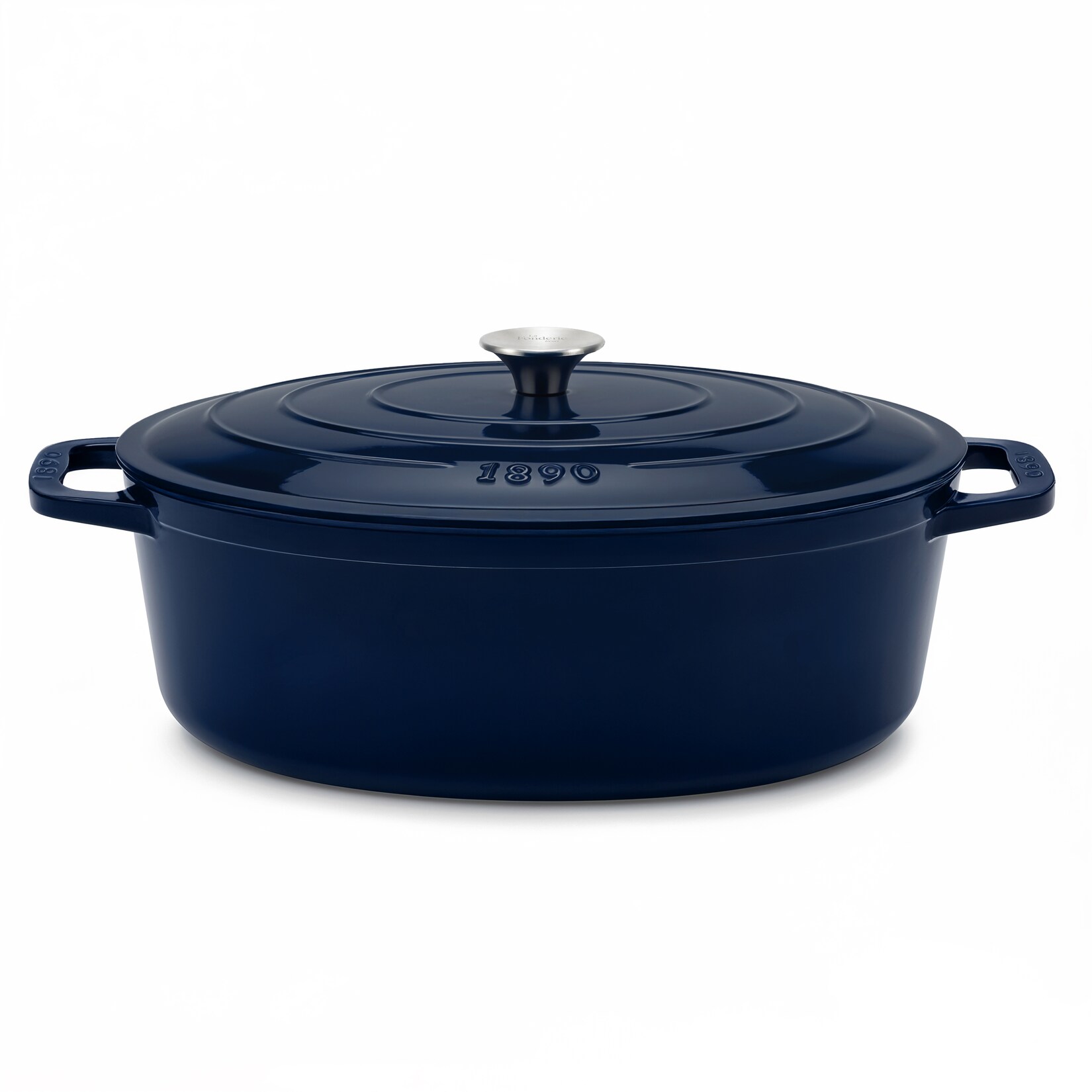 La Fonderie 1890 Runder Schmortopf ALMA36 aus emailliertem Gusseisen 36 cm, Fassungsvermögen 7,7 L, Marineblau