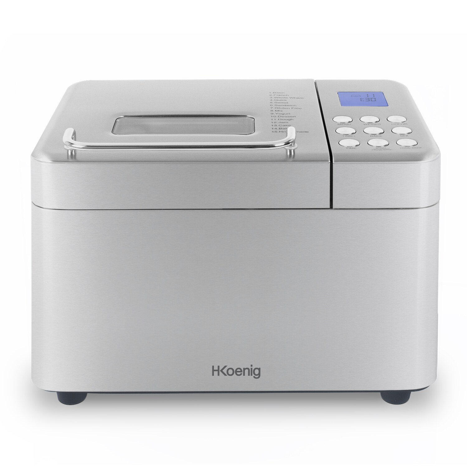 H.Koenig BAKE440 Brotmaschine, 3 Brotgrößen, Startvorwahl/Warmhaltefunktion, abnehmbarer Behälter, antihaftbeschichtet, LCD-Display, 600 W