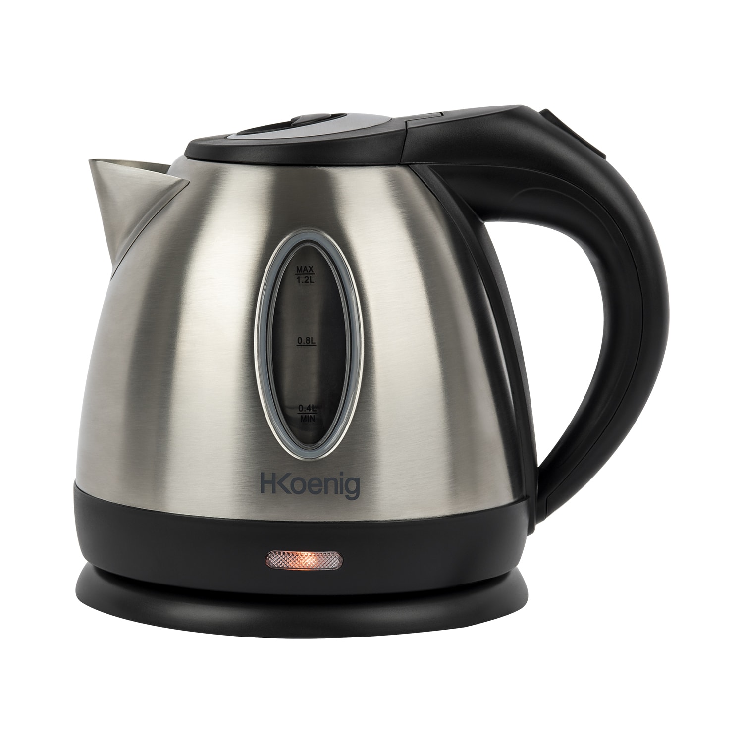 H.Koenig BO12 Wasserkocher, 1,2 L, Wasserstandsanzeige, 1630 W, Edelstahl, Silber/Schwarz - Bild 1