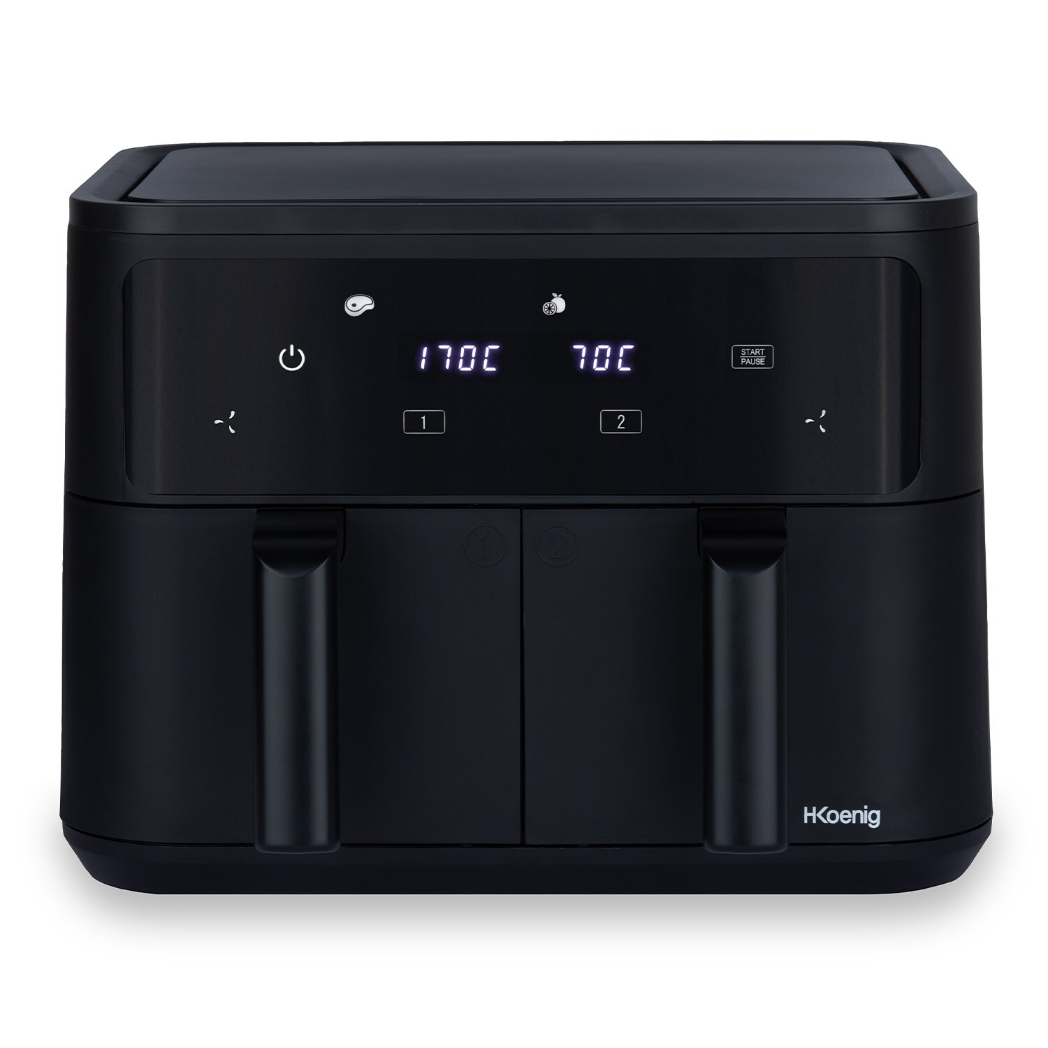 H.Koenig Airfryer Fritteuse ohne Öl, 2 Becken, XXL FRY900, doppelte Kapazität 9 l, verstellbar 80 – 200 °C, 5 Kochmodi, Timer 60 Minuten