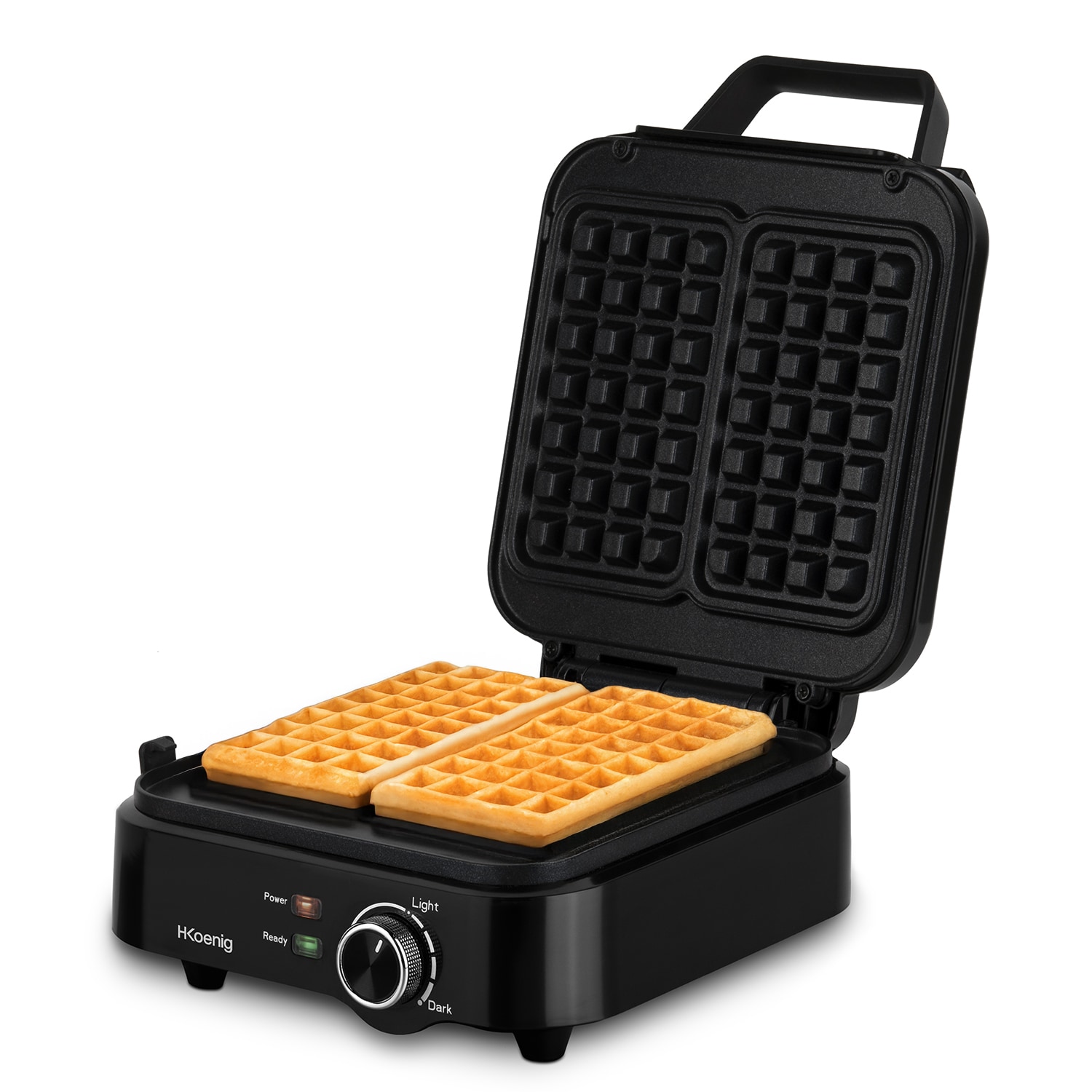 H.Koenig Kompakter Waffelmaker GFX420, 1200 W Leistung, antihaftbeschichtete Platten, Schwarz - Bild 1