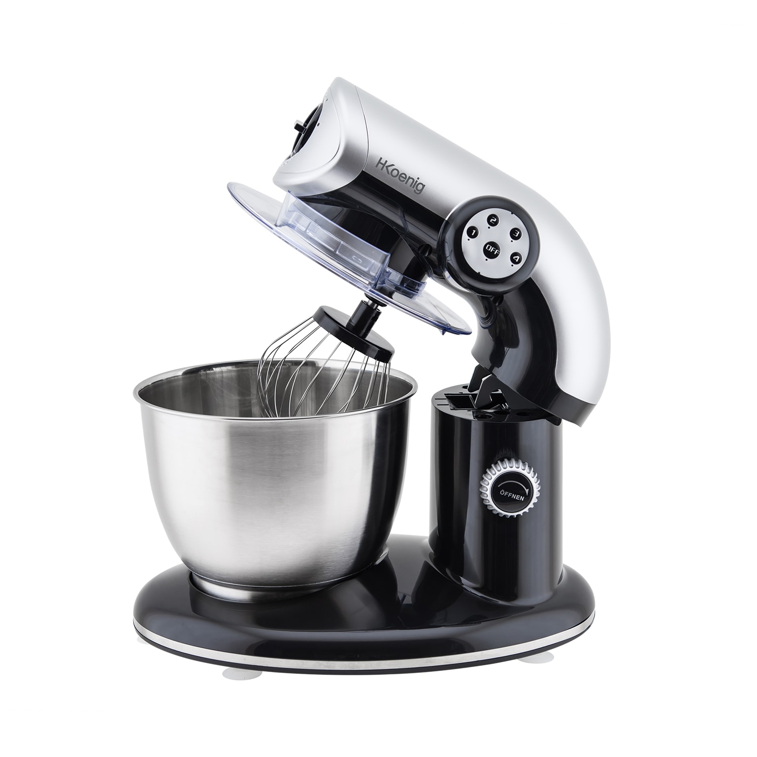 H.Koenig KM80 K&uuml;chenmaschine / 5 L Sch&uuml;ssel aus Edelstahl / bis zu 2kg Teig / 3 Aufs&auml;tze / 1000 W / 4 Geschwindigkeitsstufen / schwarz - Bild 1