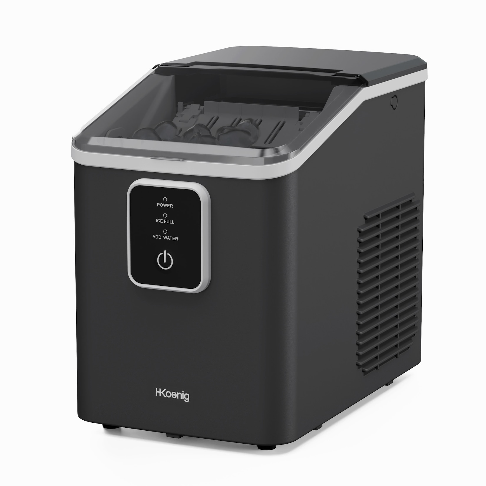 H.Koenig Eiswürfelmaschine KUB12 – 12 kg in 24 Stunden, 2 Eiswürfelgrößen, tragbar, kompakt, leise, 1 l, Eiswürfel in 6 Minuten, Eisschaufel