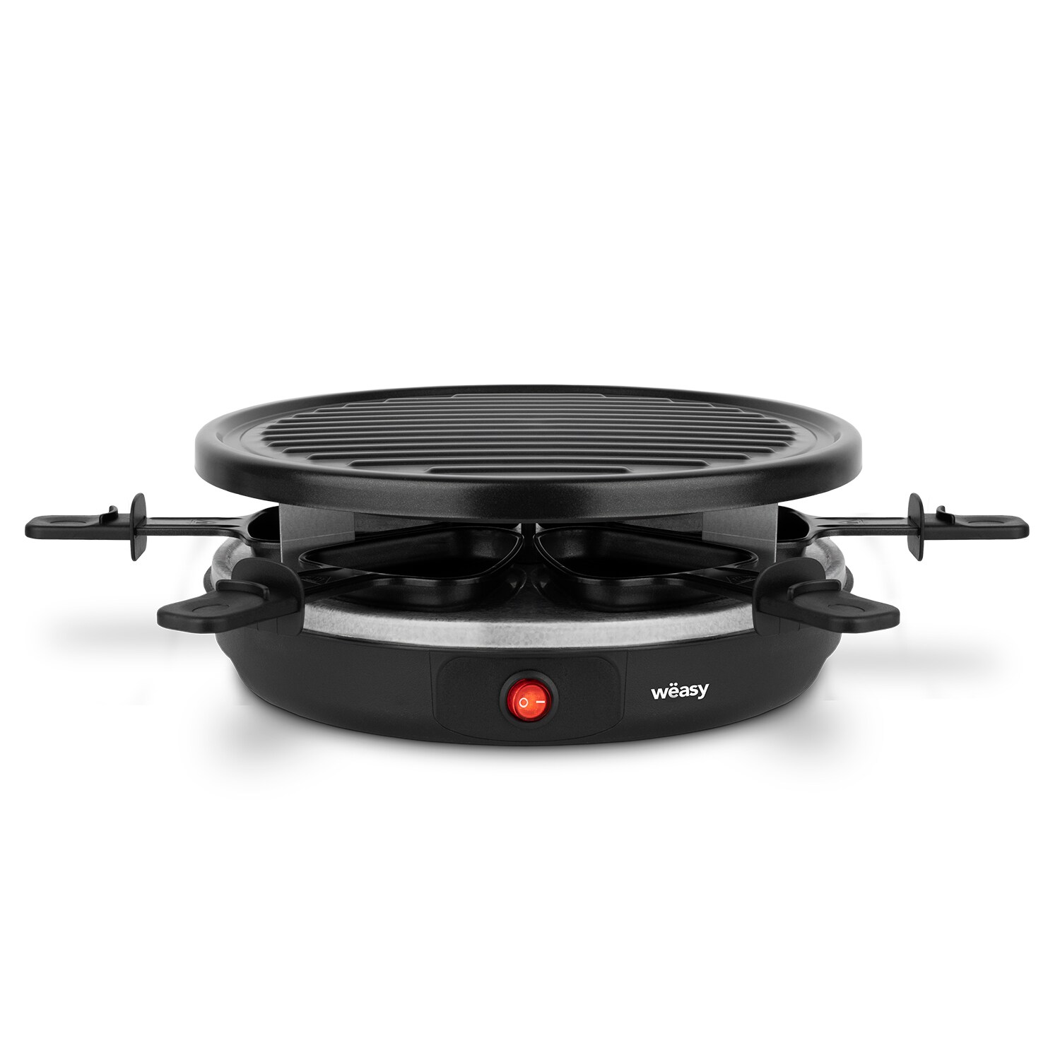 Raclette Gerät und Grill LUGA60, 6 Personen, Antihaftbeschictung, 900 W, rund Edelstahl, schwarz