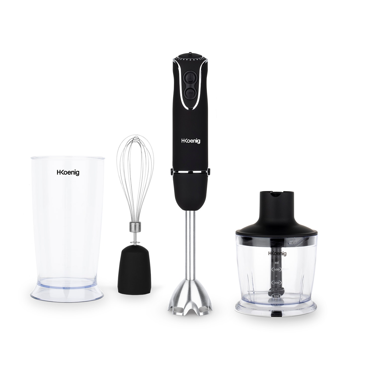 H.Koenig MIX75 Stabmixer-Set / Mixbecher, Schneebesen und P&uuml;rierstab / 5 Geschwindigkeitsstufen / 750 W / Sp&uuml;lmaschinenfest / Edelstahl / schwarz - Bild 1