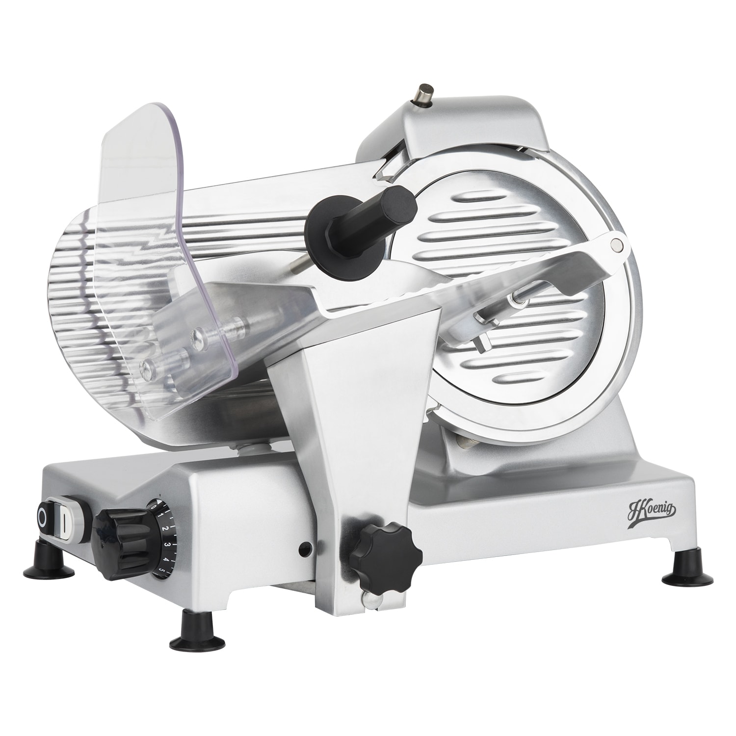 H.Koenig Elektrischer Alleschneider MSX220, professionell, Schnitt 0-12 mm, italienische Klinge 20 cm, eingebauter Sch&auml;rfer, 282 rpm, Silber - Bild 1