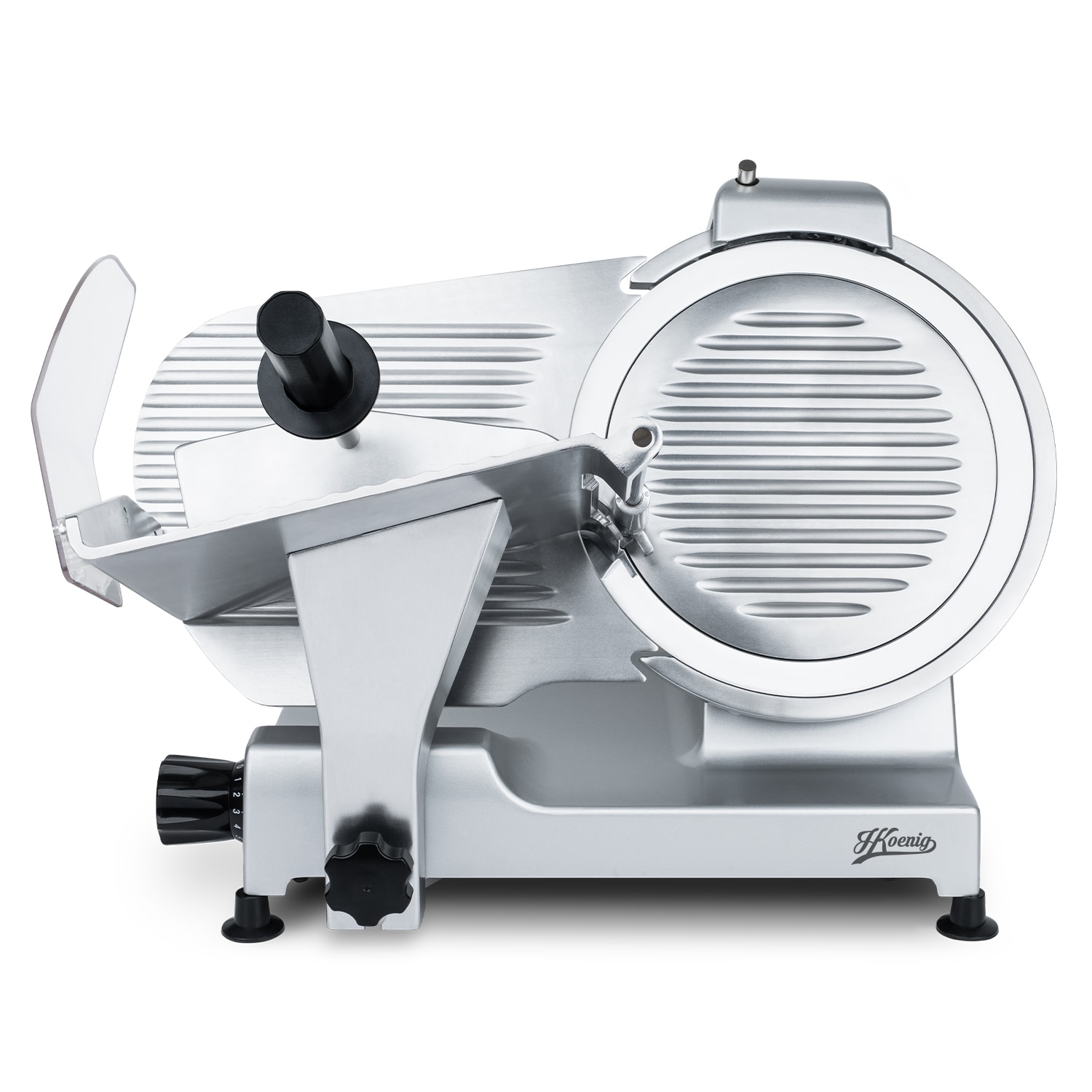 H.Koenig Elektrischer Alleschneider MSX300, professionell, Schnitt 0-15 mm, italienische Klinge 30 cm, eingebauter Schärfer, 282 rpm, Silber
