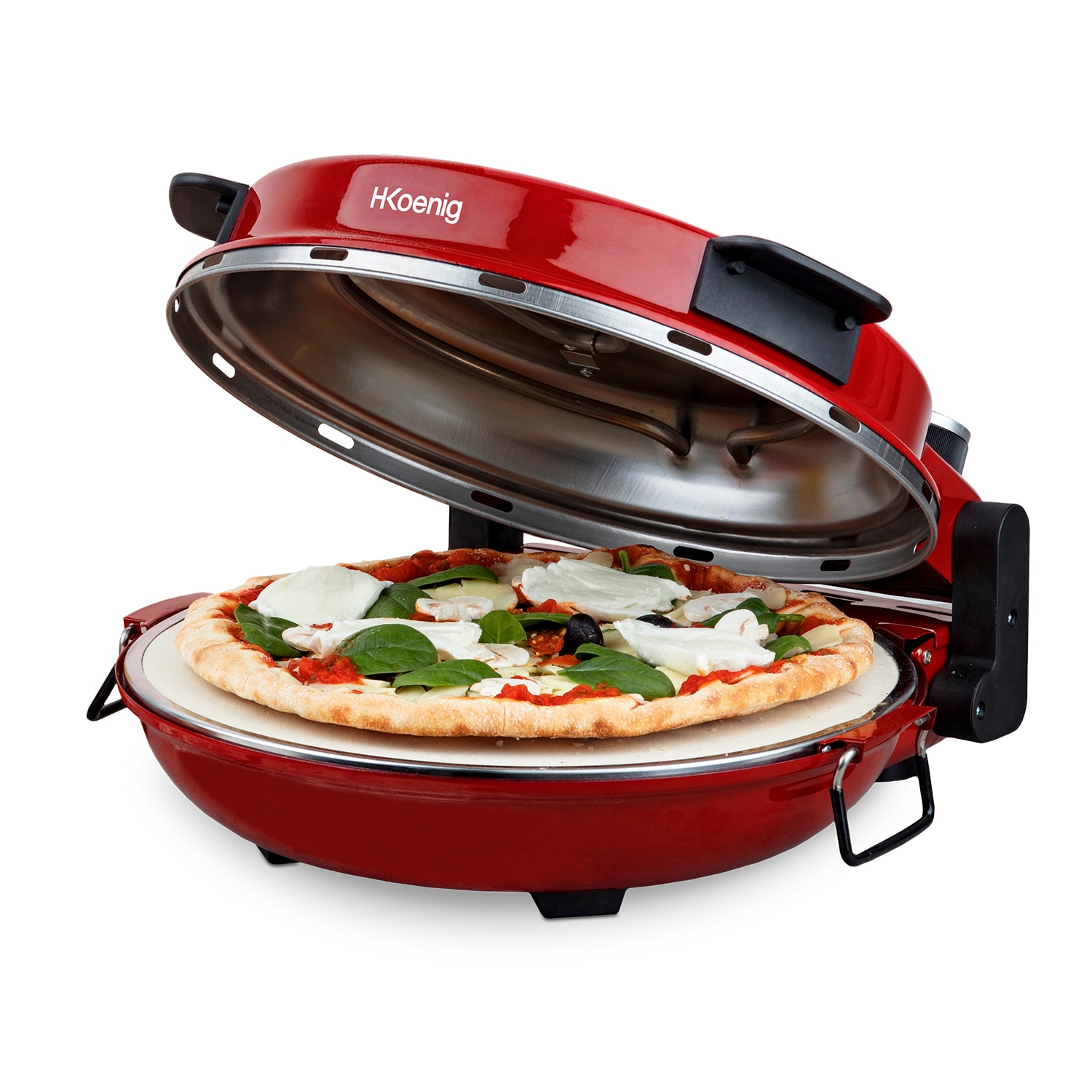 H.Koenig NAPL350 Pizzaofen, Pizza Durchmesser 32 cm, 350 Grad C, Keramik Steinplatte, Aluminum, Rot - Bild 1