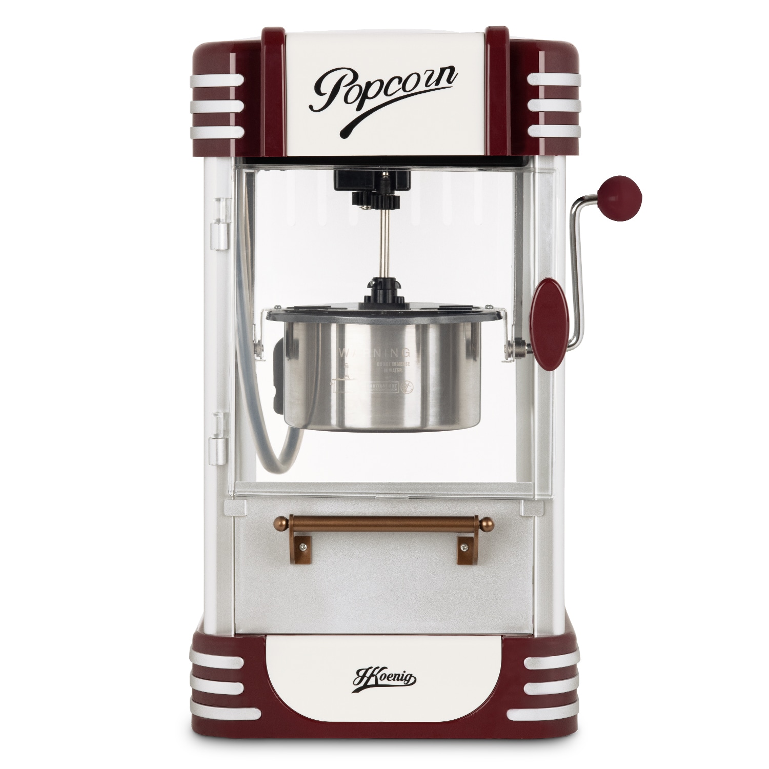 H.Koenig Popcorn Machine, einfach und schnell, Retro-Design, Topf aus Edelstahl und Aluminium, Kapazit&auml;t 50 g - Bild 1