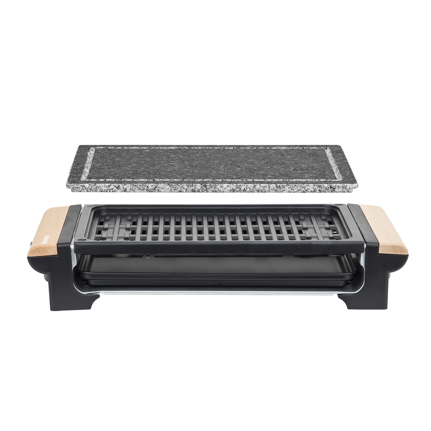 H.Koenig RP320 Barbecue Elektro-Tischgrill / Marmor-Grillplatte / Grillrost / 1300 W / Holzgriffe / Schwarz - Bild 1