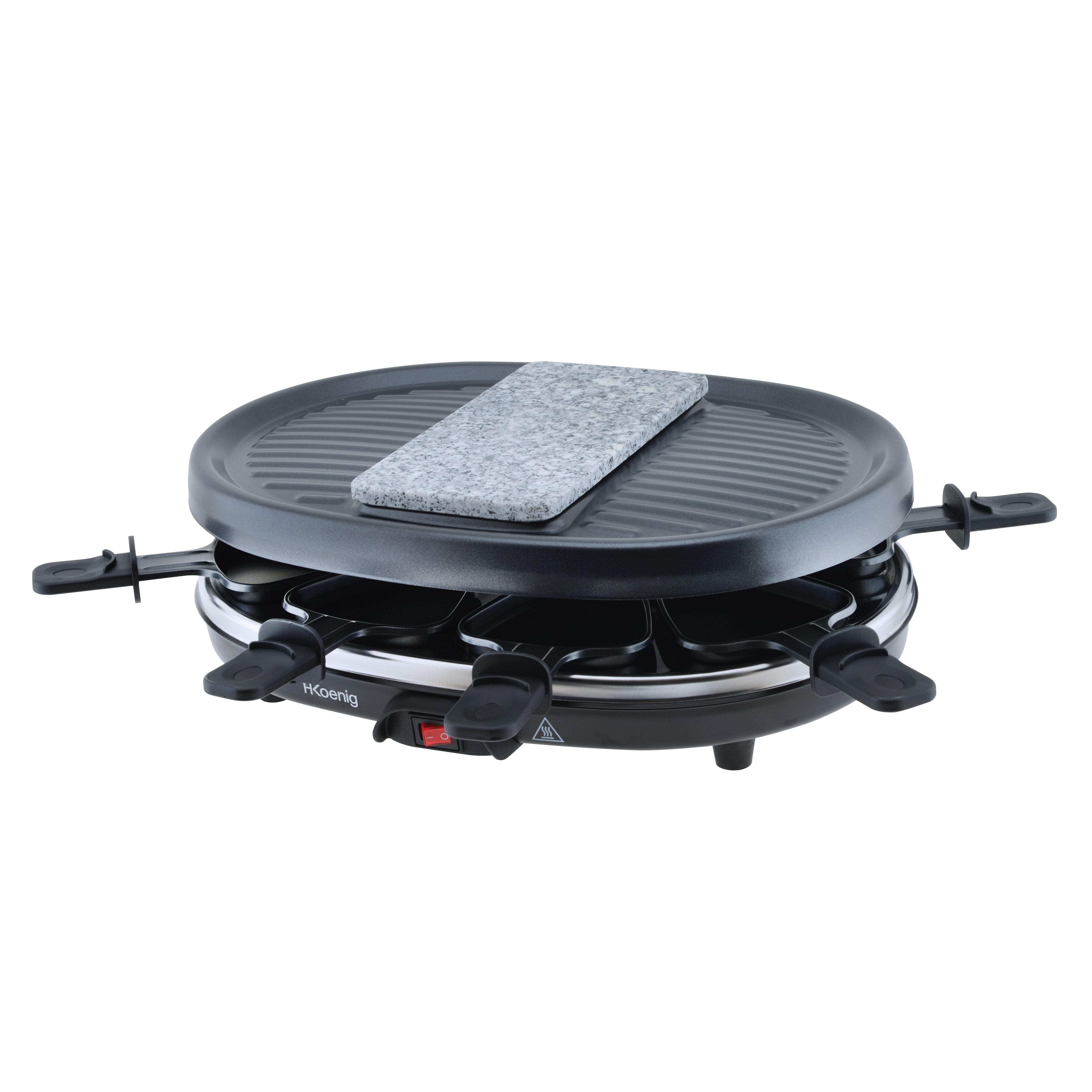 H.Koenig RP80 Raclette-Ger&auml;t / 8 Personen / Naturstein und Grillplatte / mit Pf&auml;nnchen / 900 W / Schwarz - Bild 1