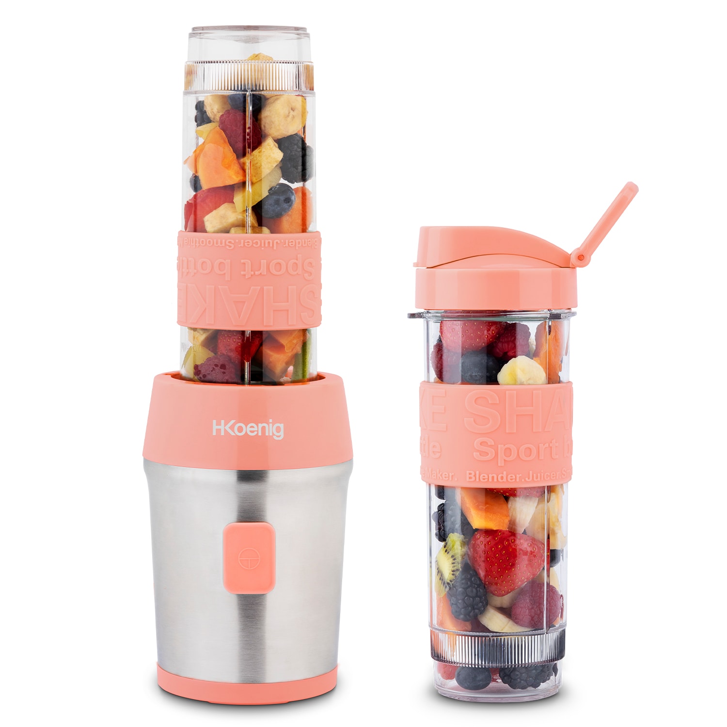 H.Koenig Mini Smoothie Maker Standmixer, Blender elektrisch, Transportabel Kompakt 570mL SMOO10 BPA-frei 300W, 2 tragbare Flaschen, Rosa - Bild 1