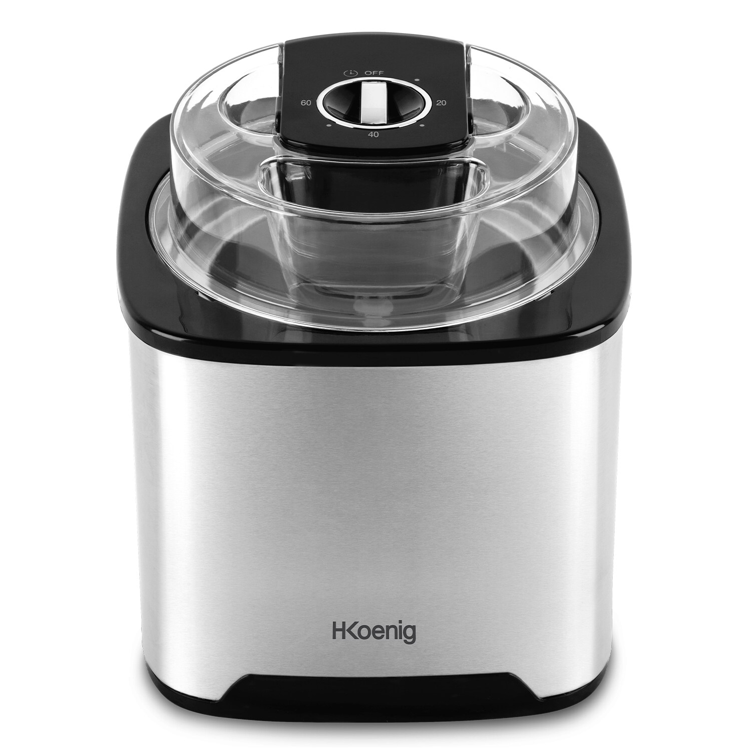 H.Koenig Eiscmaschine SRB80, Fassungsverm&ouml;gen 2L, 12 W, Edelstahl, 30 bis 40 min Zubereitungszeit, Schnell, Automatischer Stopp, Transparenter Deckel - Bild 1
