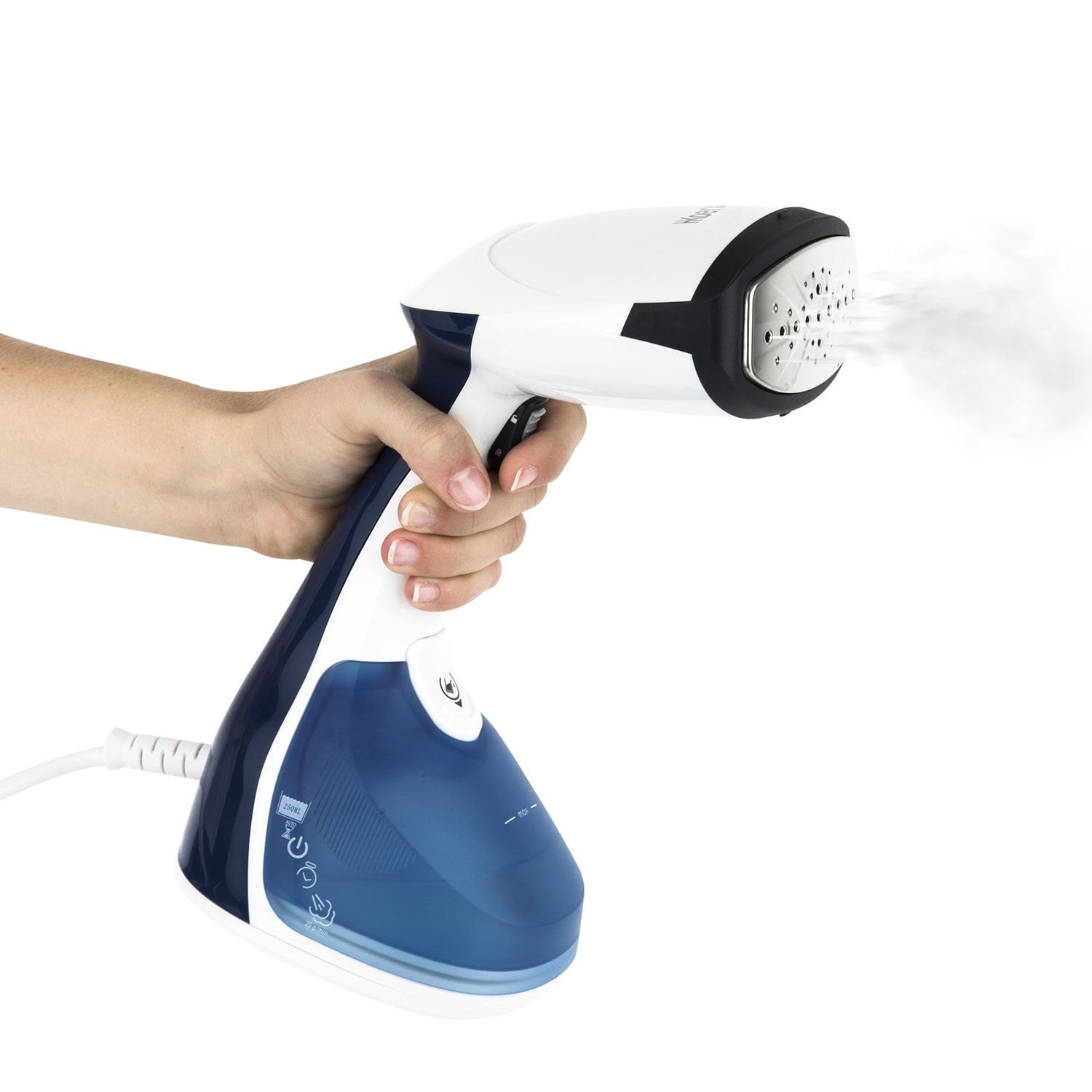 H. Koenig STM10 Hand-Dampfgl&auml;tter / gleichbleibender Dampfaussto&szlig;: max 24g/min / bereit in 35 Sekunden / 250ml Kapazit&auml;t / 1640W / blau/wei&szlig; - Bild 1