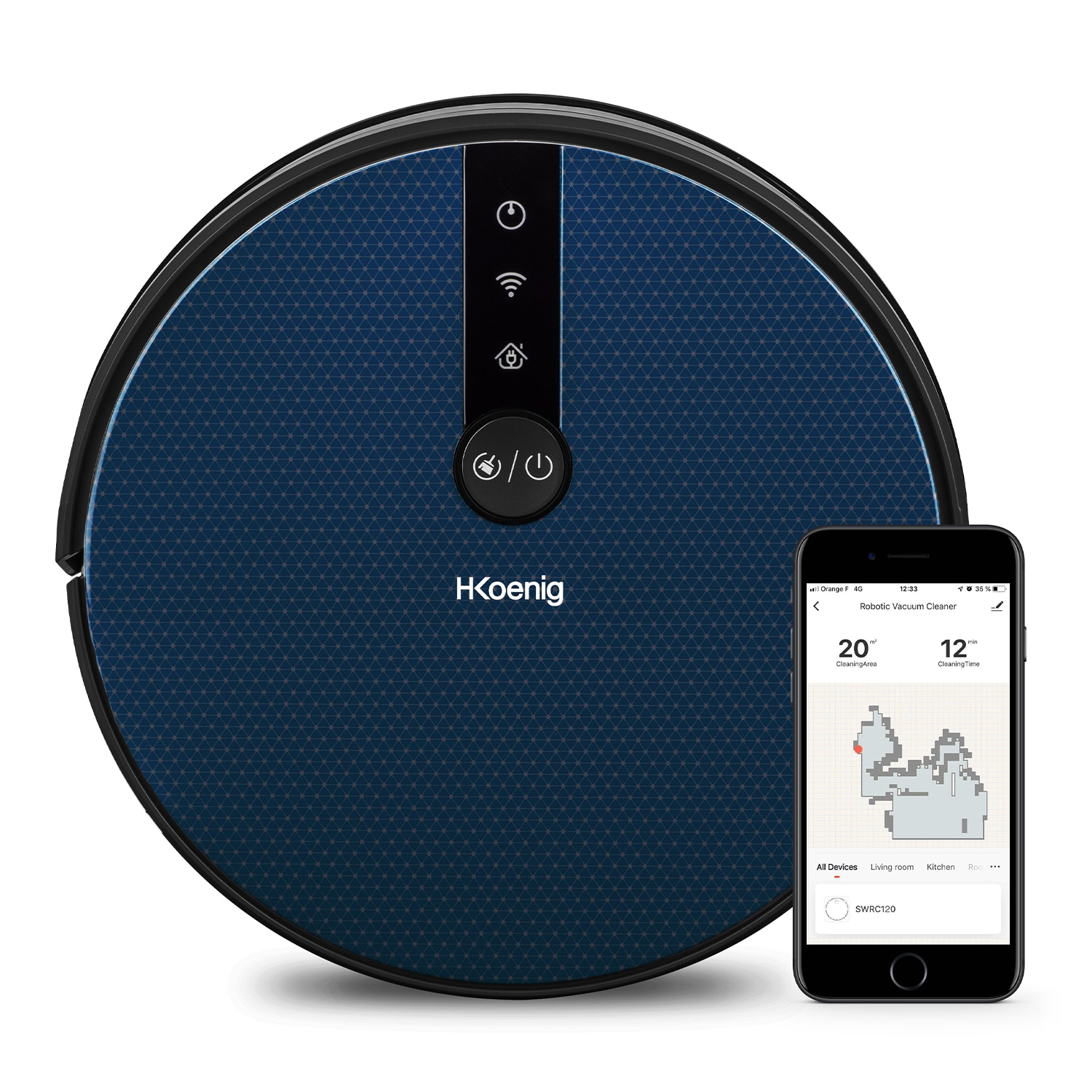 H.Koenig SWRC120 Saugroboter WaterMop Gyro+ Hohe Leistung mit WiFi, Google Home und Alexa, Wasserkapazit&auml;t 350 ml, 100 min Autonomie, 4 Programme - Bild 1