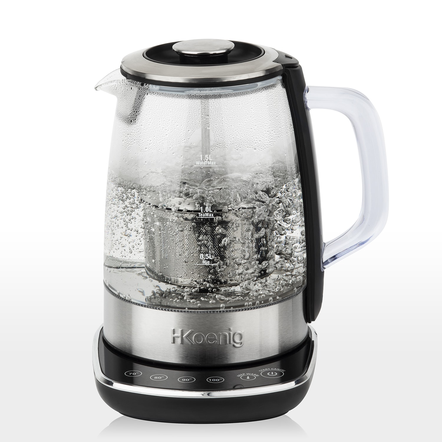 H.Koenig Instant T Teekanne / Elektrischer Glas-Wasserkocher TI600 / mit Edelstahl-Teefilter - Bild 1