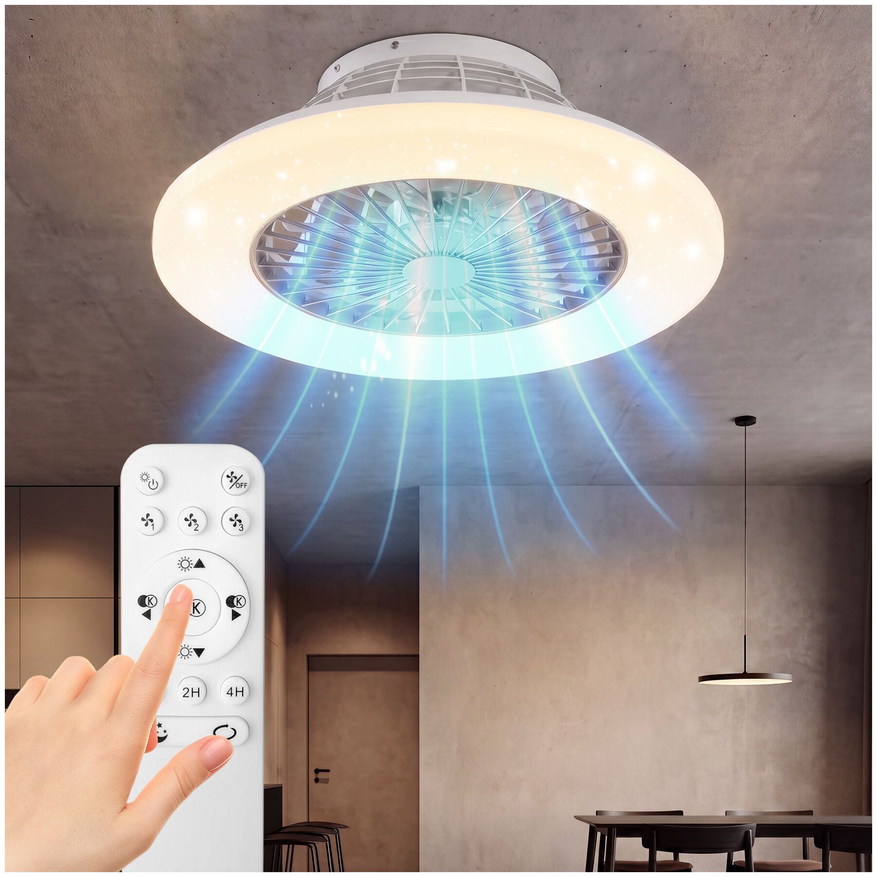 tectake&reg; LED Deckenleuchte mit Ventilator, Lampe 40 W, dimmbar, 3 Lichtfarben, R&uuml;ckw&auml;rtslauf zur Nutzung im Winter, &Oslash; 50 cm, mit Fernbedienung - Bild 1