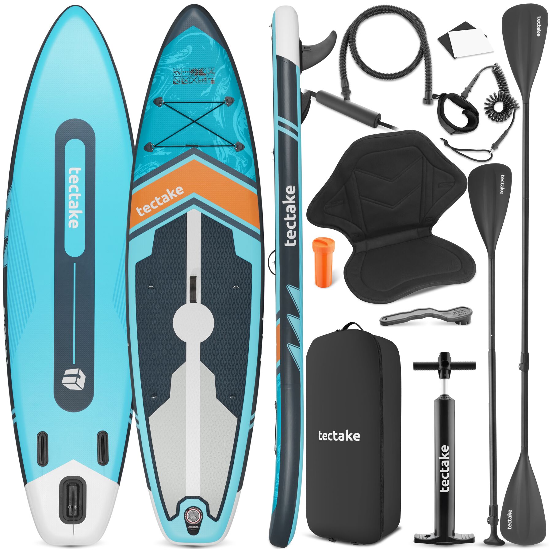 tectake&reg; Stand Up Paddle Board, aus Drop-Stitch-Material, verstellbares Doppelpaddel, Belastbarkeit 200 kg, inklusive Kajak-Sitz - Bild 1