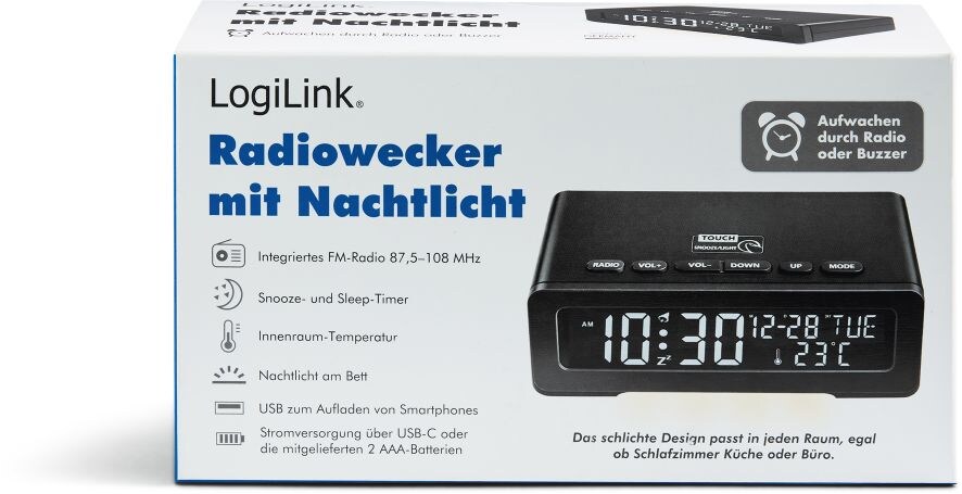 LogiLink Radiowecker mit Nachtlicht schwarz