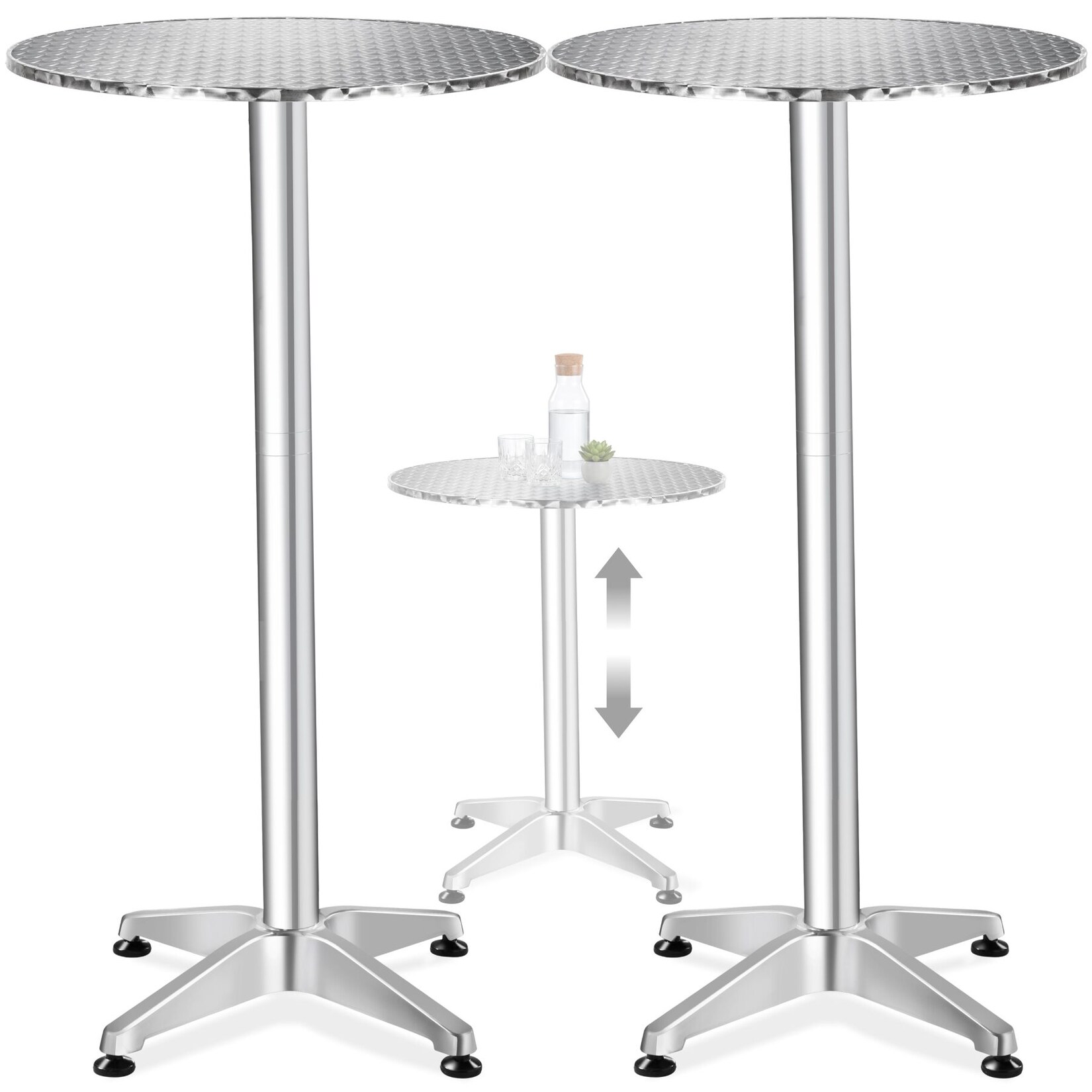 tectake® Aluminium-Bistrotisch, wetterfest, Zementsockel, Belastbarkeit , höhenverstellbare Kunststofffüße