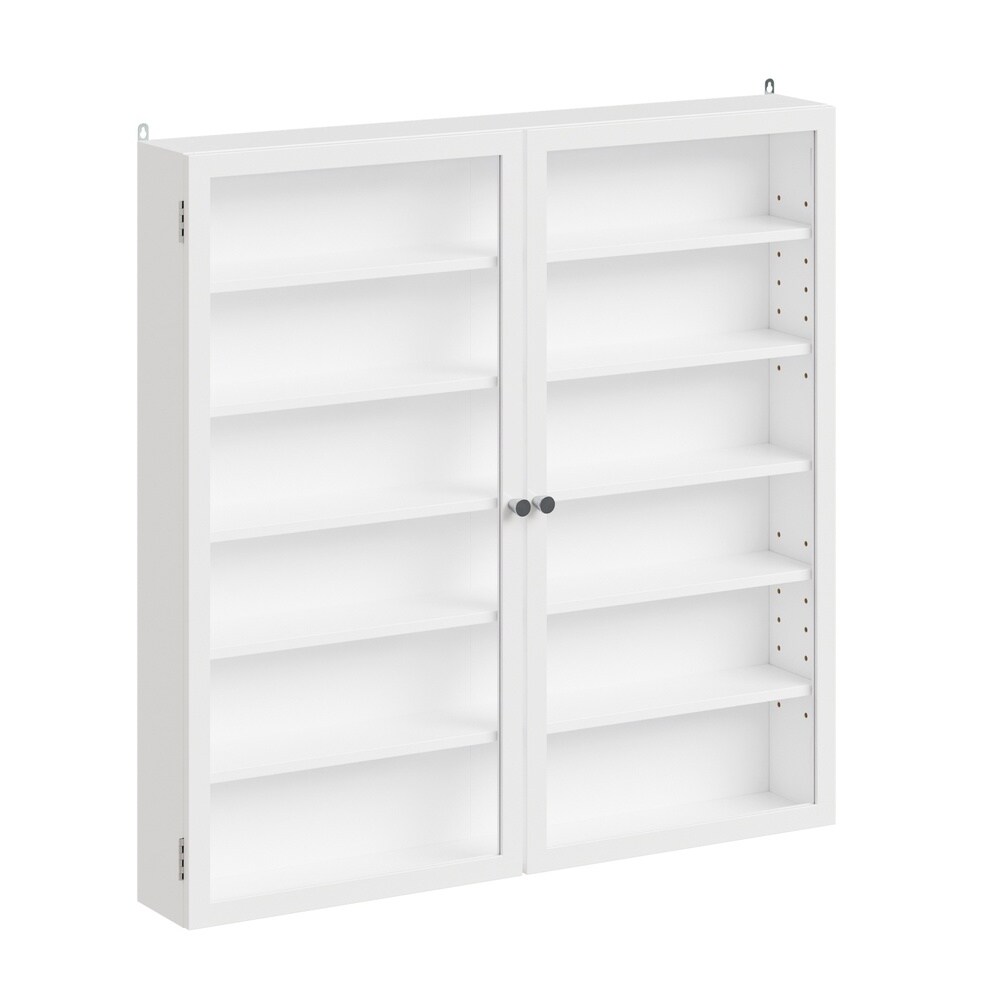 SoBuy Wandschrank, Vitrinenschrank, Displayregal mit 2 Türen Weiß 80x12x80cm Modern
