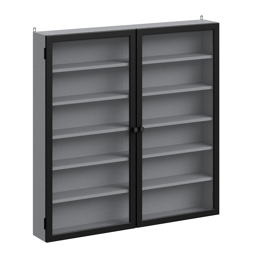 SoBuy Wandschrank, Vitrinenschrank, Displayregal mit 2 Türen Grau 80x12,2x80cm Modern