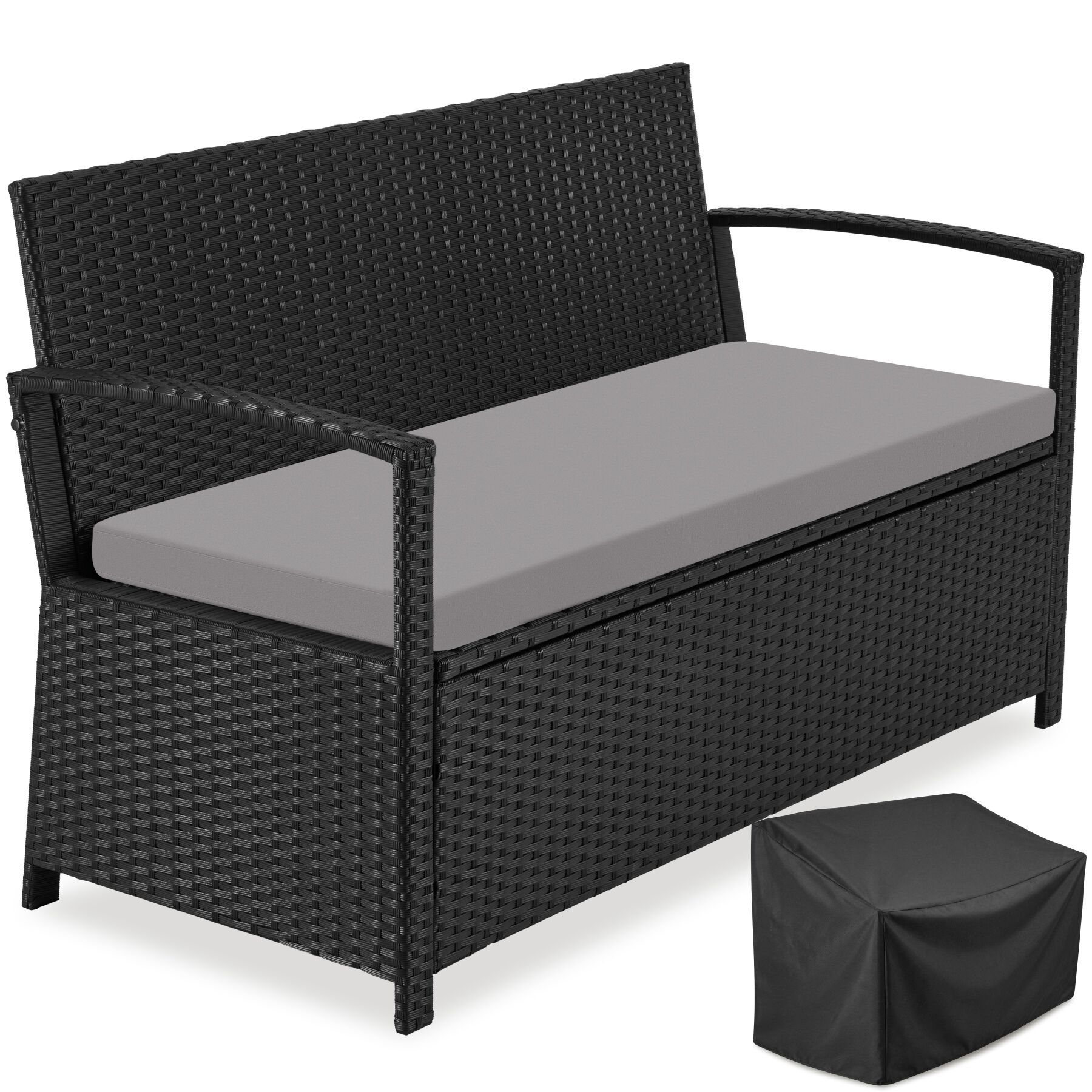 tectake&reg; Rattan-Gartenbank, 2-Sitzer, wetterfest, robustes&nbsp;Polyrattan, 128 x 56 x 77,5 cm, inklusive Schutzh&uuml;lle - Bild 1